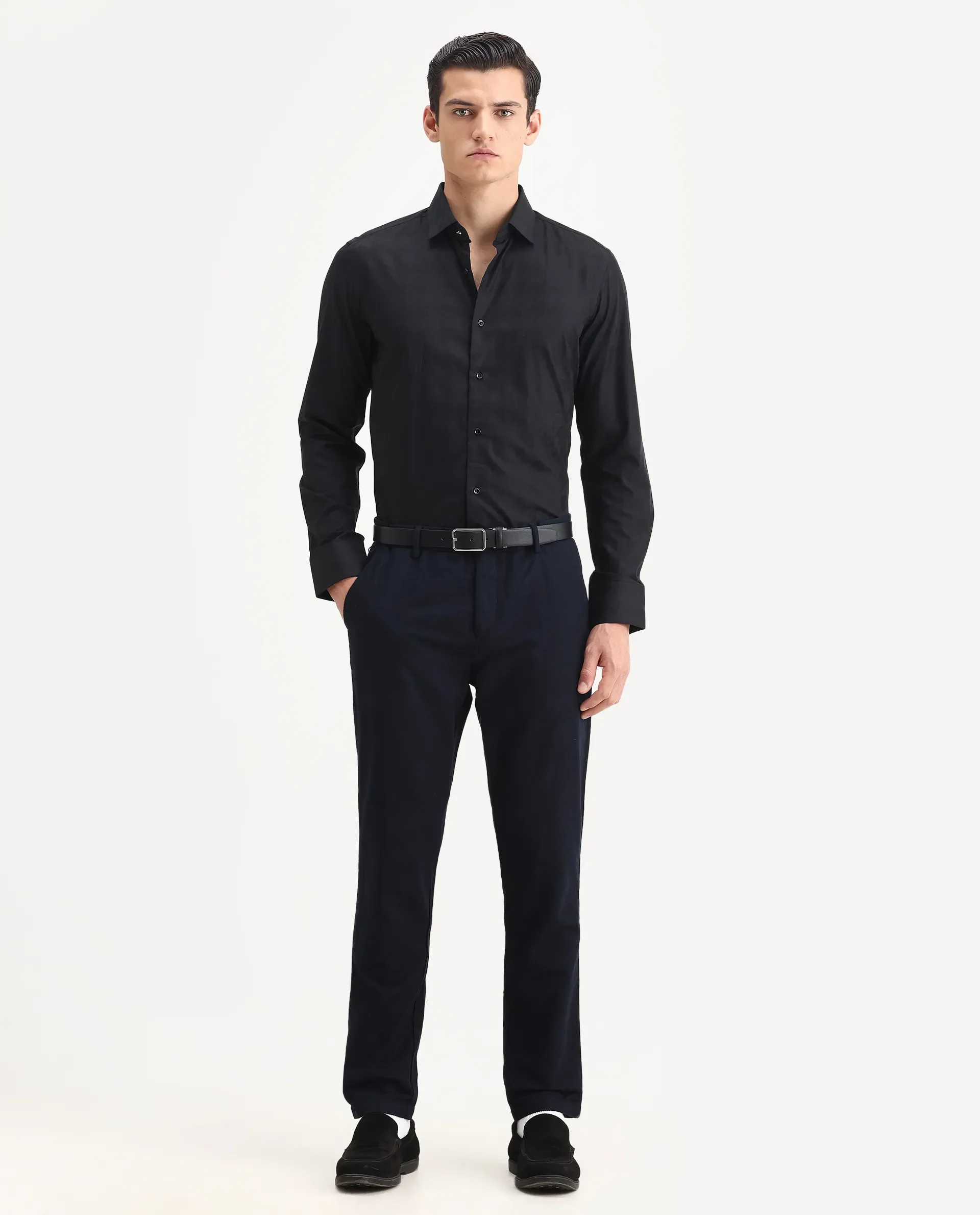 Rare Rabbit Men's Hox Black Cotton Checked Print Regular Fit Full Sleeve Cuban Collar Shirt - Image 2