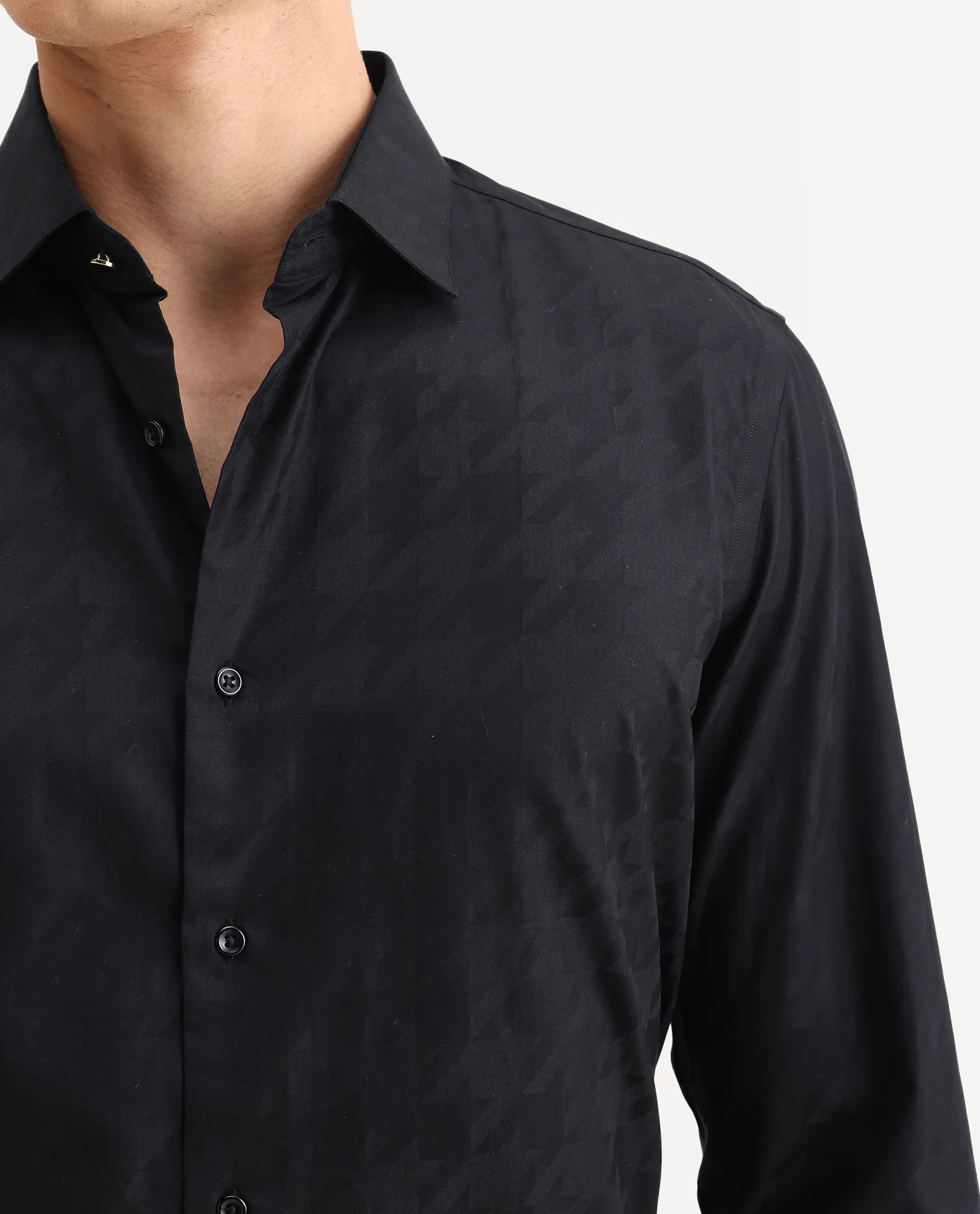 Rare Rabbit Men's Hox Black Cotton Checked Print Regular Fit Full Sleeve Cuban Collar Shirt - Image 3
