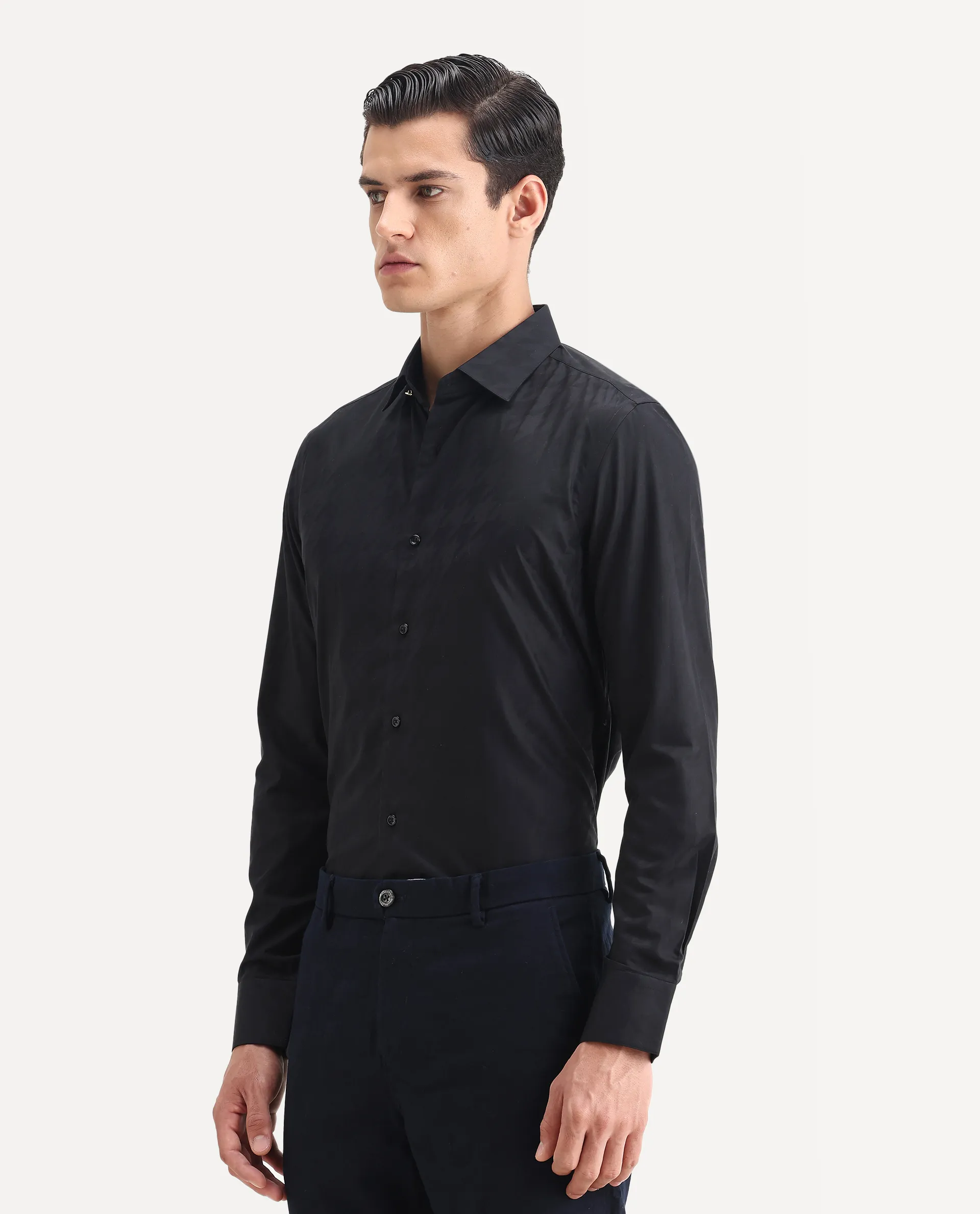 Rare Rabbit Men's Hox Black Cotton Checked Print Regular Fit Full Sleeve Cuban Collar Shirt - Image 4