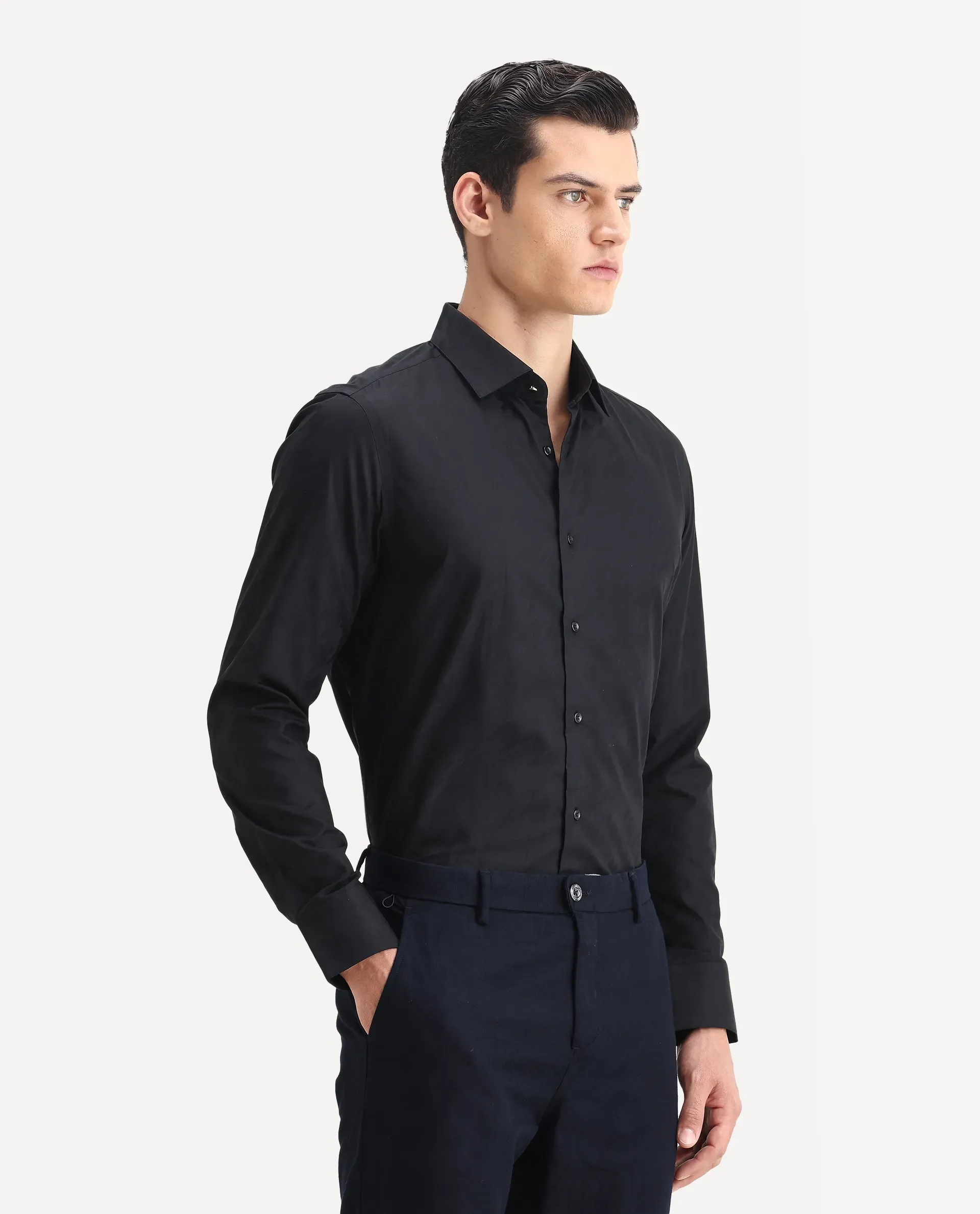 Rare Rabbit Men's Hox Black Cotton Checked Print Regular Fit Full Sleeve Cuban Collar Shirt - Image 5