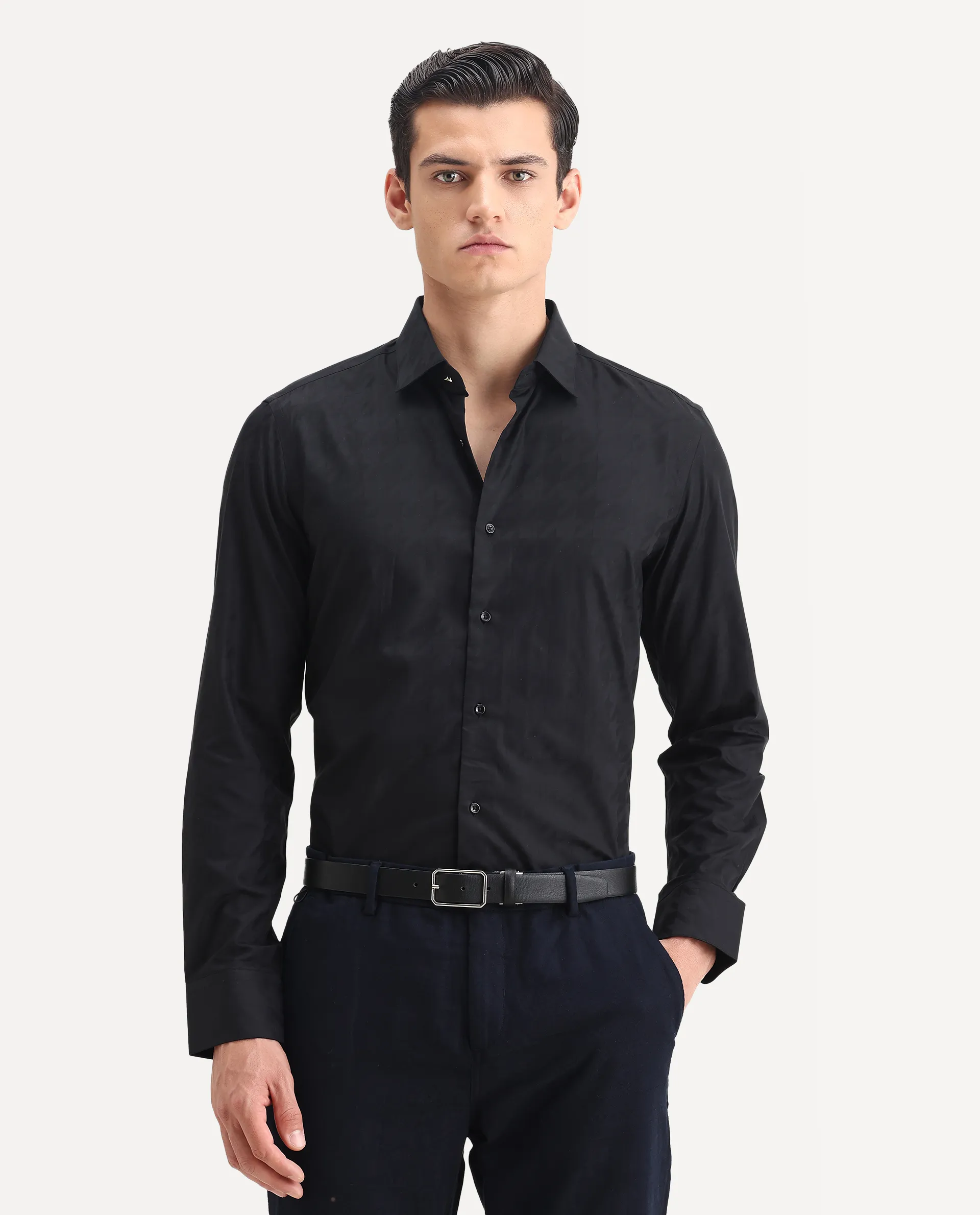 Rare Rabbit Men's Hox Black Cotton Checked Print Regular Fit Full Sleeve Cuban Collar Shirt - Image 6
