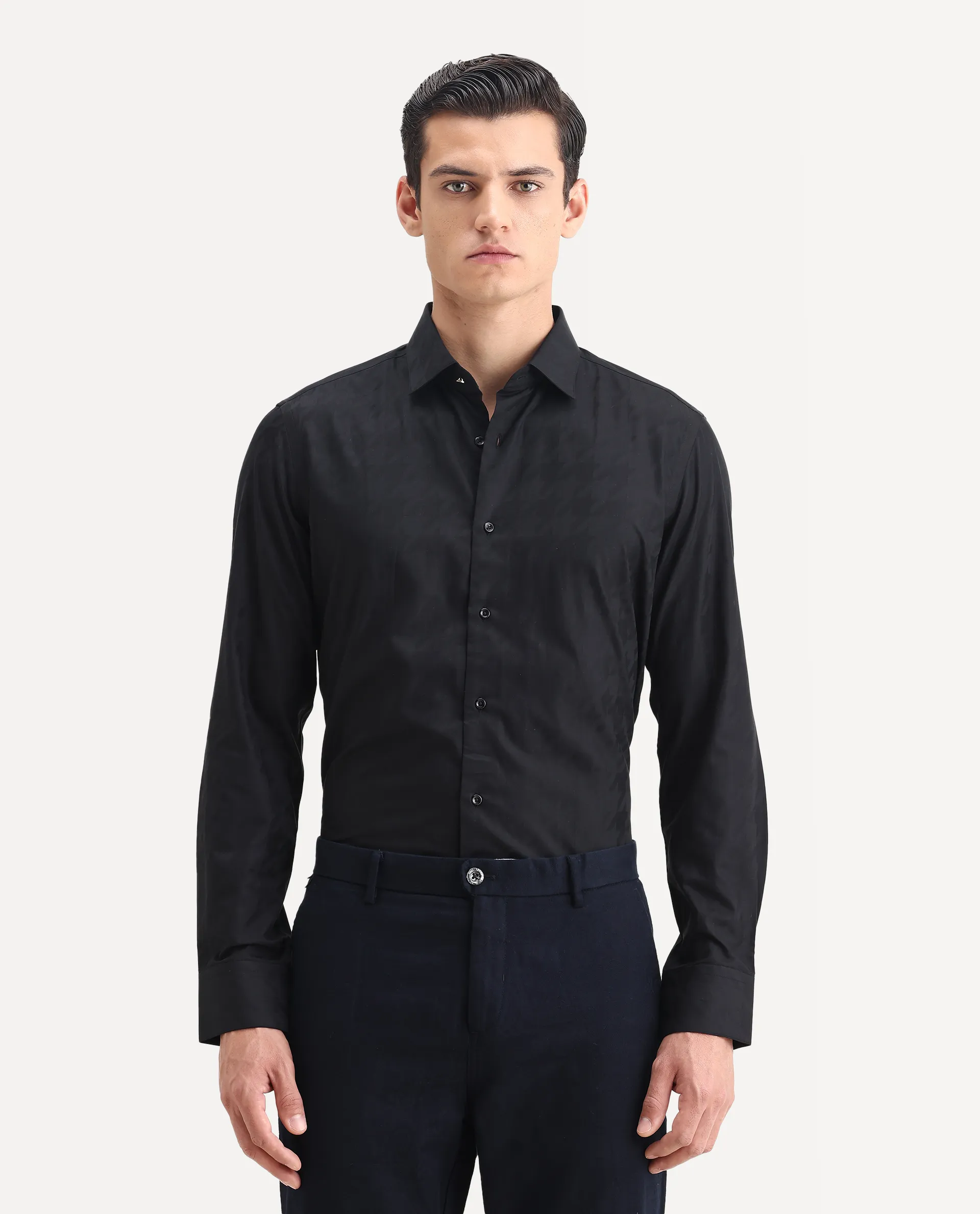Rare Rabbit Men's Hox Black Cotton Checked Print Regular Fit Full Sleeve Cuban Collar Shirt - Image 7