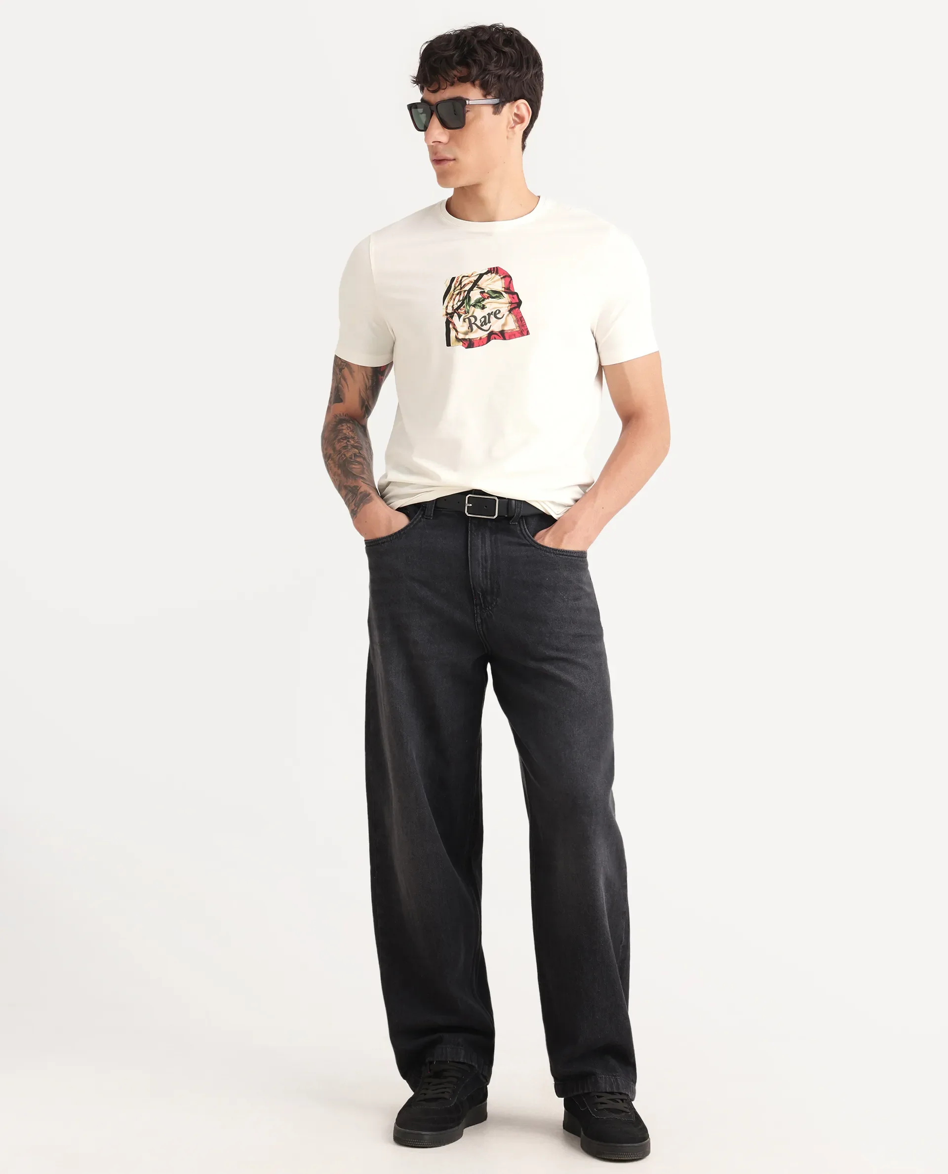 Rare Rabbit Men's Hoz Off White Cotton Blend Fabric Crew Neck Regular Fit Graphic Print T-Shirt - Image 2