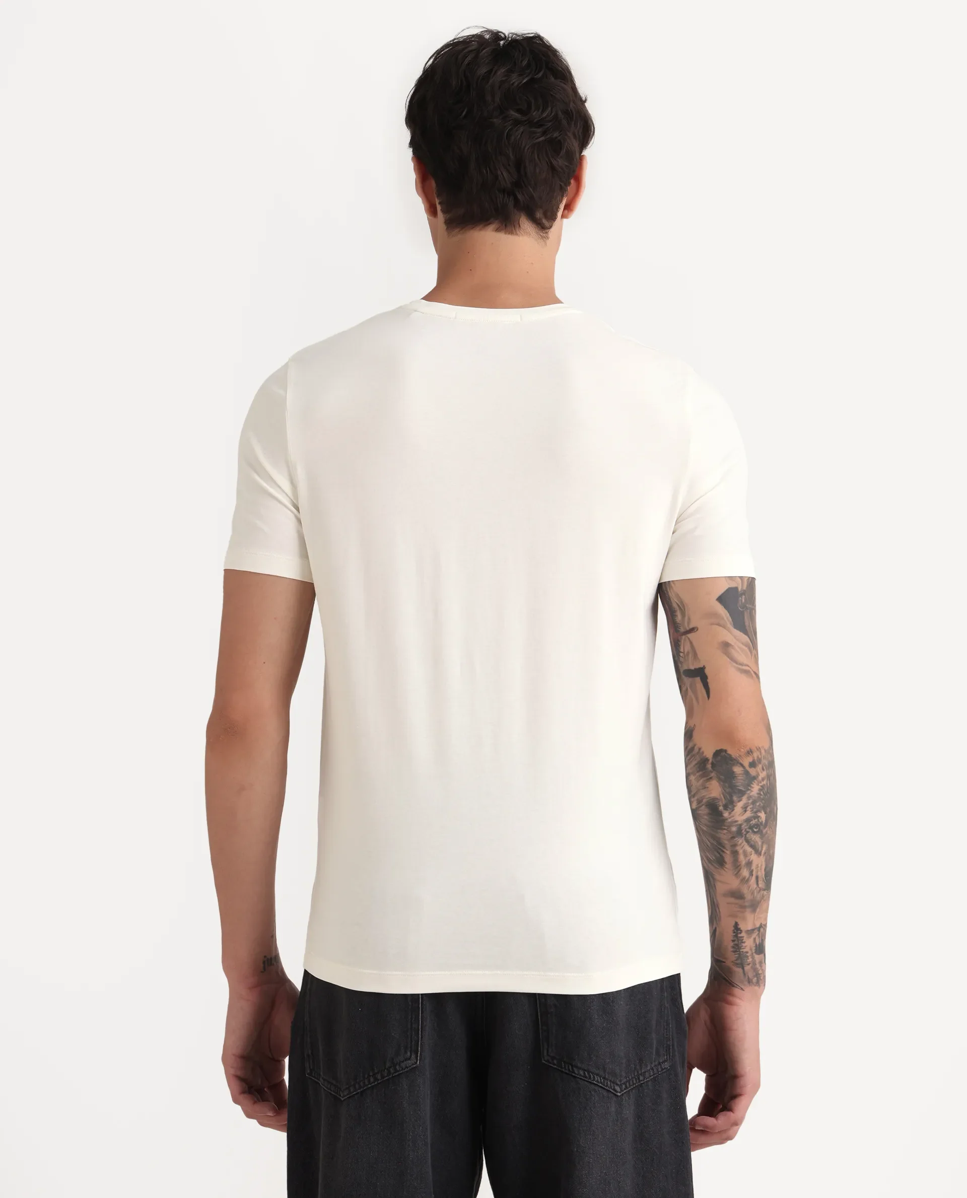 Rare Rabbit Men's Hoz Off White Cotton Blend Fabric Crew Neck Regular Fit Graphic Print T-Shirt - Image 7