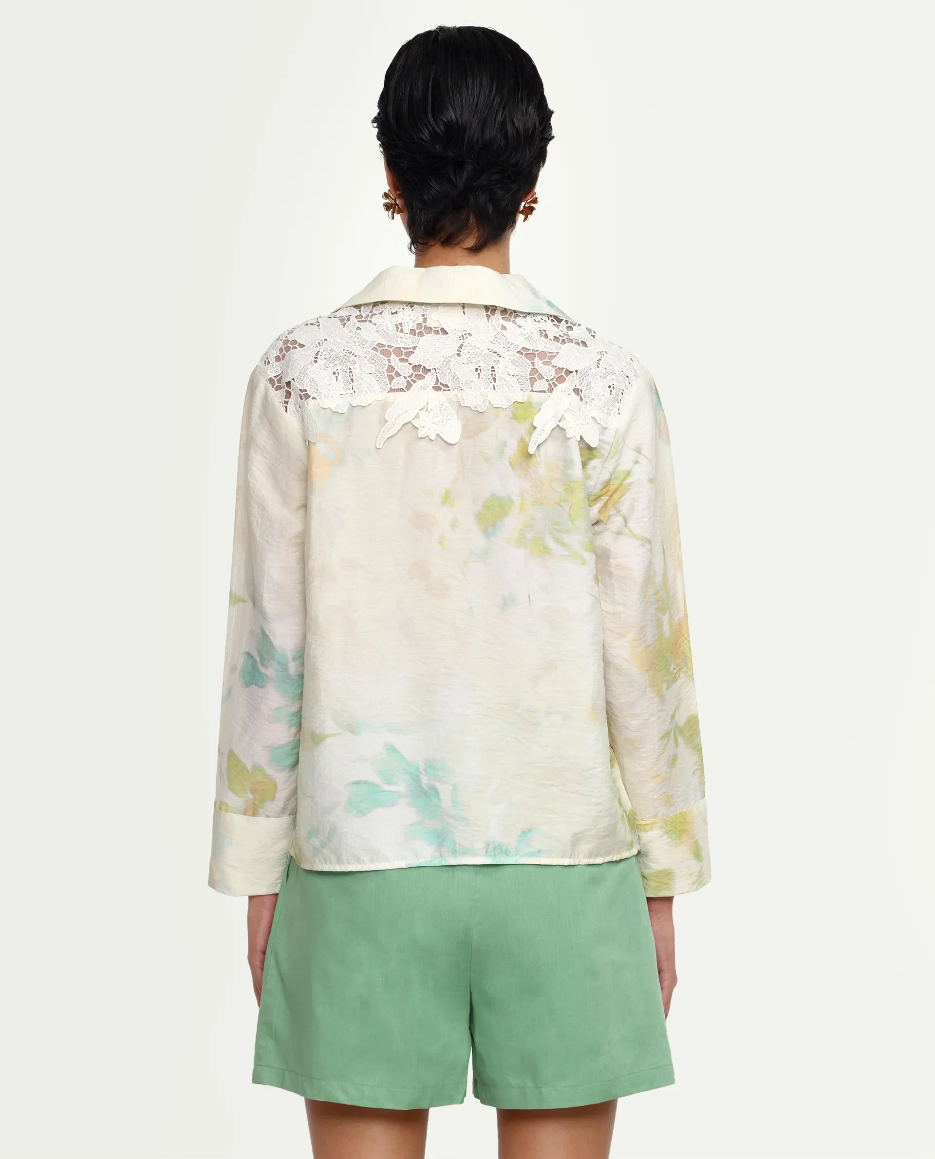 Rareism Women's Hrixo Light Green Viscose Blend Johnny Collar Relaxed All Over Print Top - Image 8