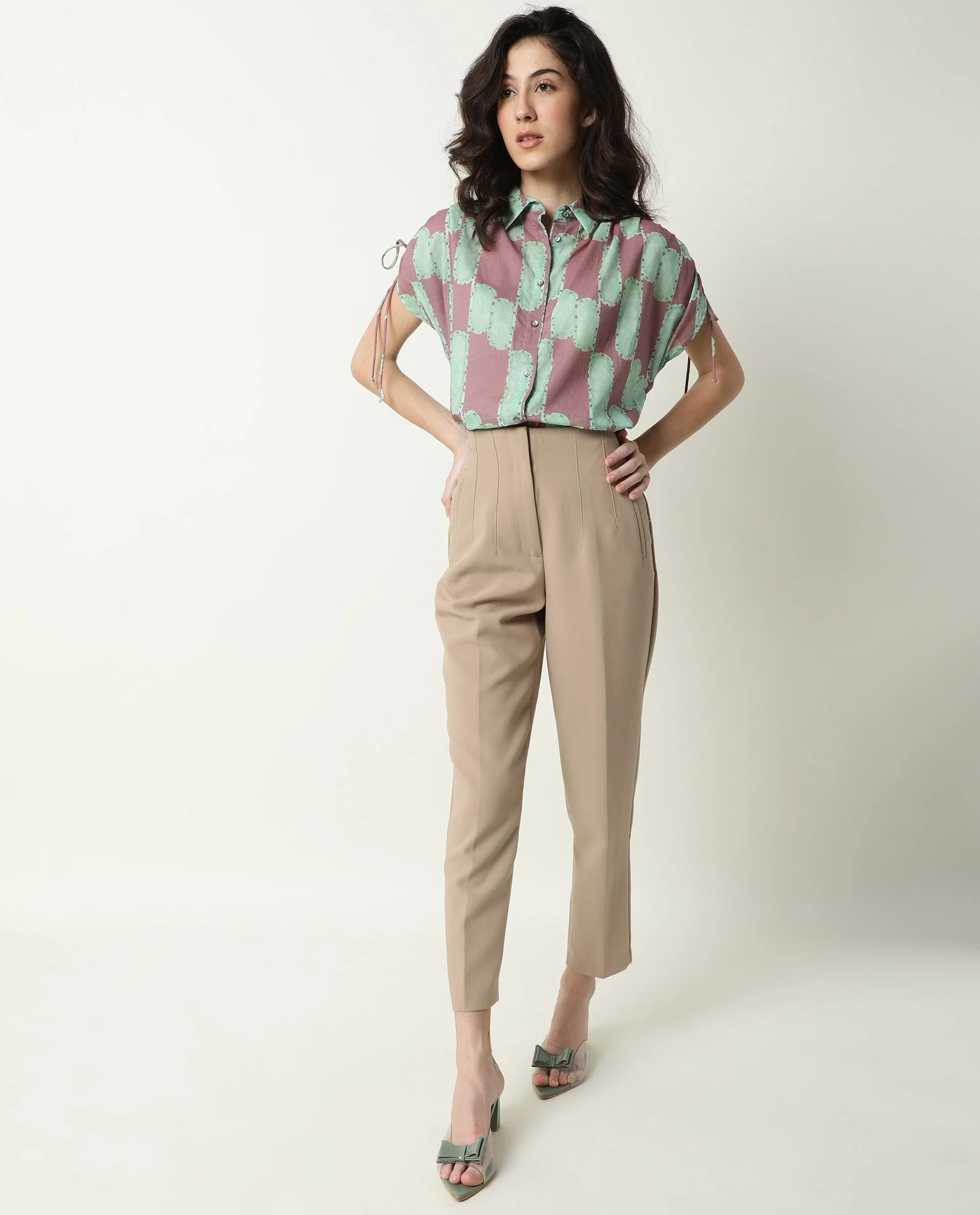 Rareism Women's Hudson Pink Spread Collar Geometric Print Knee Length Relaxed Fit Top - Image 10