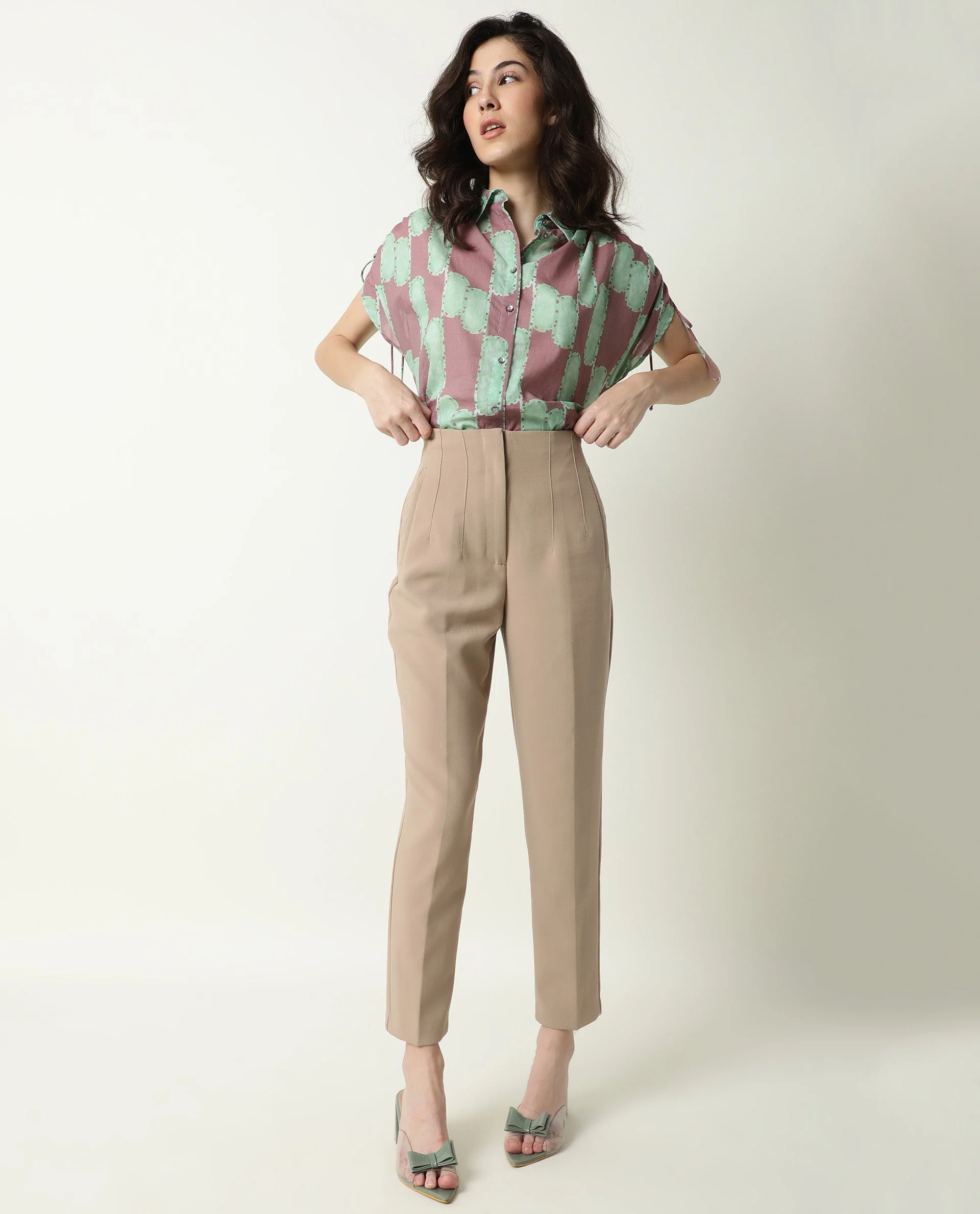 Rareism Women's Hudson Pink Spread Collar Geometric Print Knee Length Relaxed Fit Top - Image 11