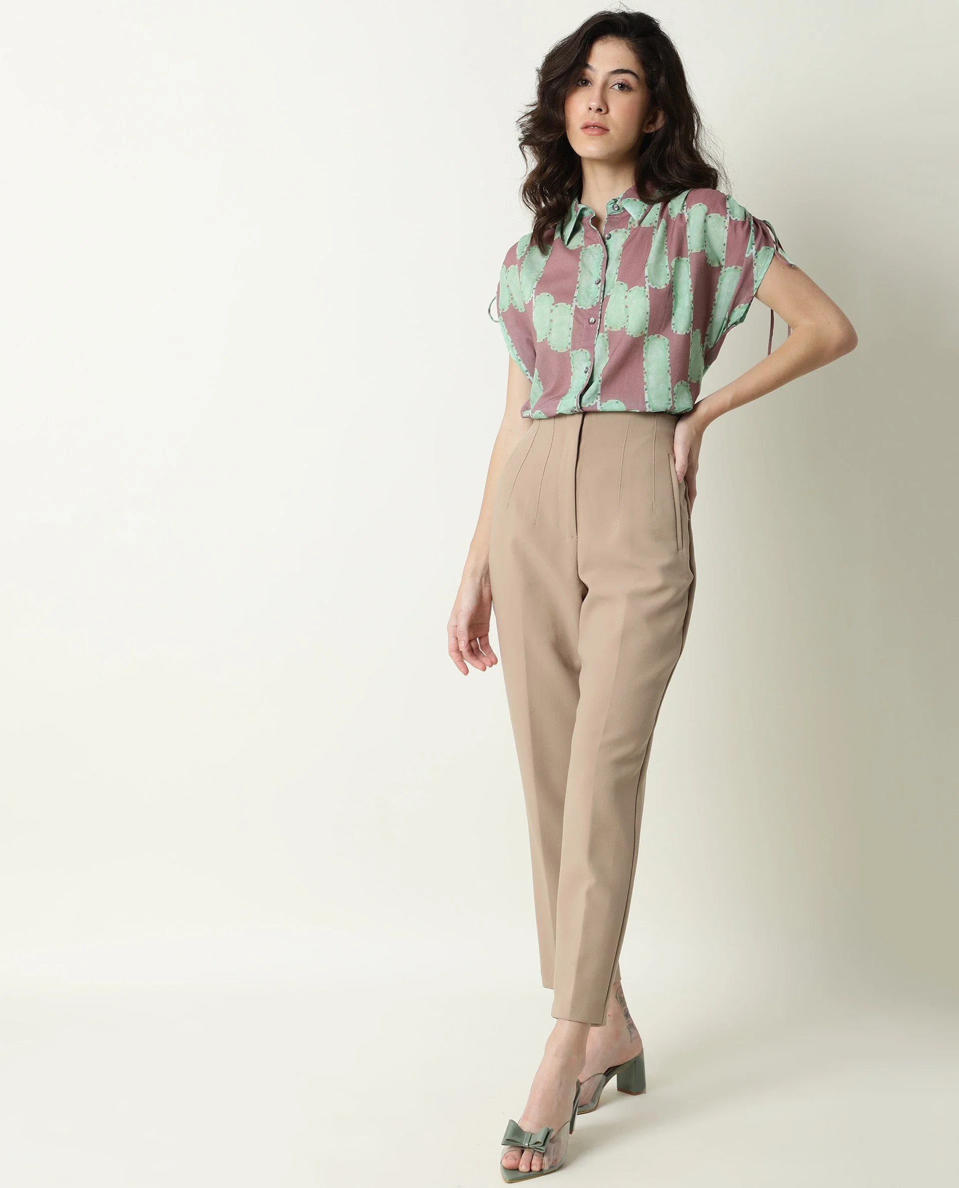 Rareism Women's Hudson Pink Spread Collar Geometric Print Knee Length Relaxed Fit Top - Image 2
