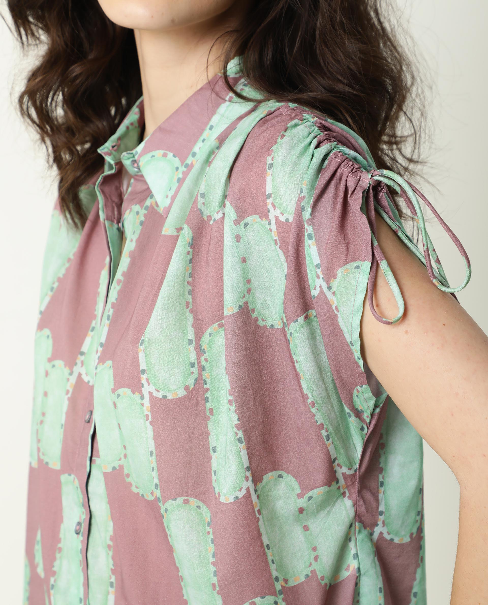 Rareism Women's Hudson Pink Spread Collar Geometric Print Knee Length Relaxed Fit Top - Image 3