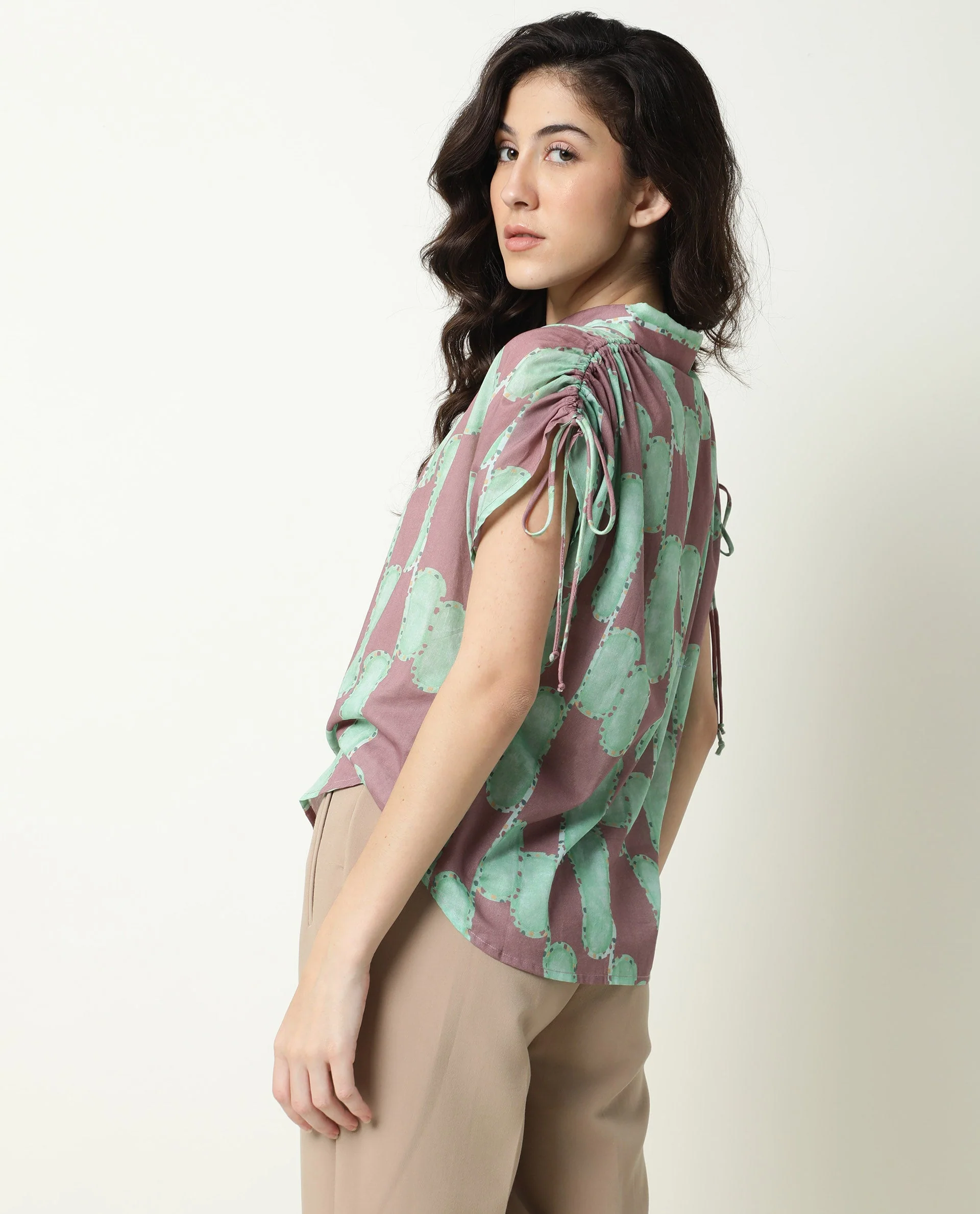 Rareism Women's Hudson Pink Spread Collar Geometric Print Knee Length Relaxed Fit Top - Image 6
