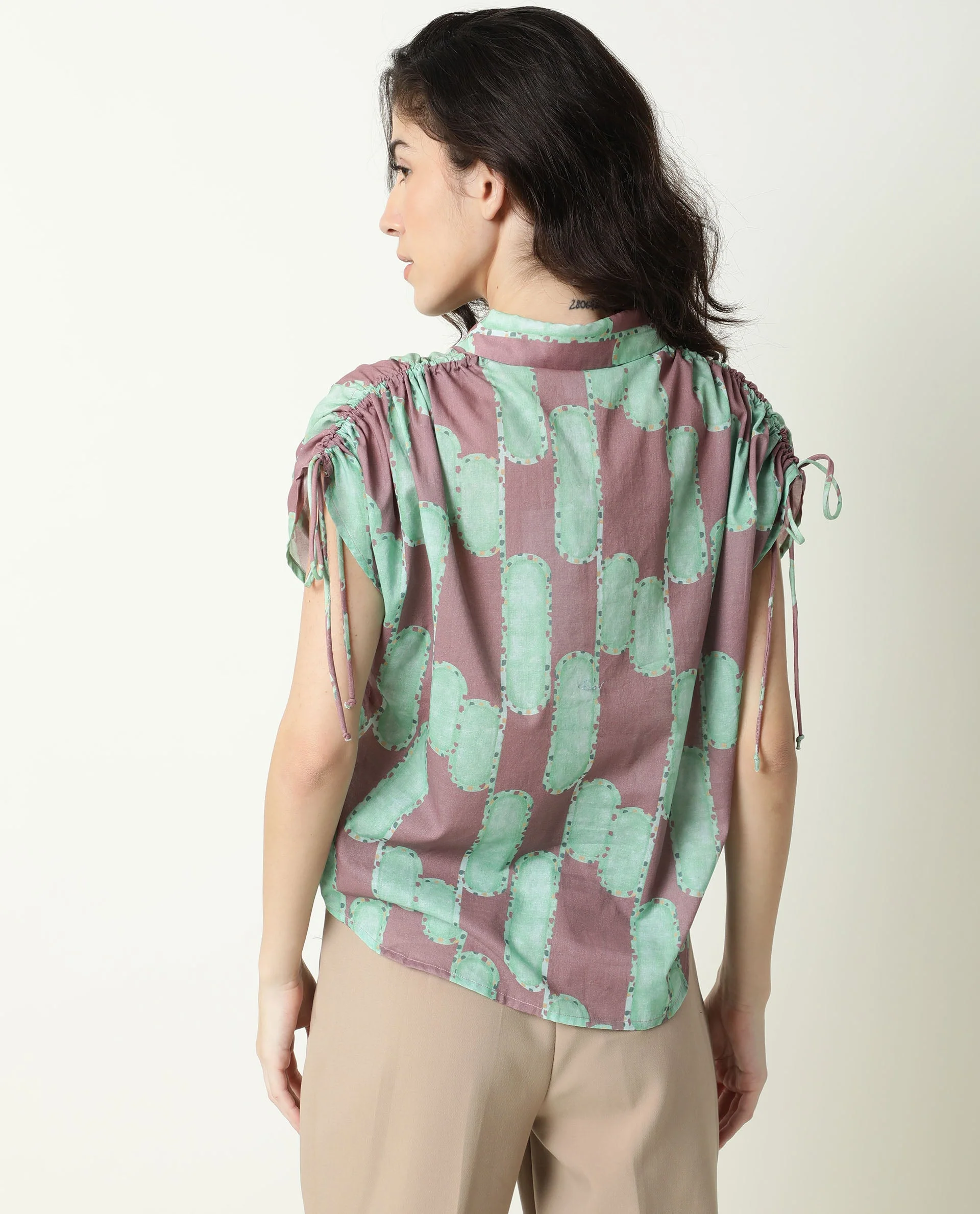 Rareism Women's Hudson Pink Spread Collar Geometric Print Knee Length Relaxed Fit Top - Image 8