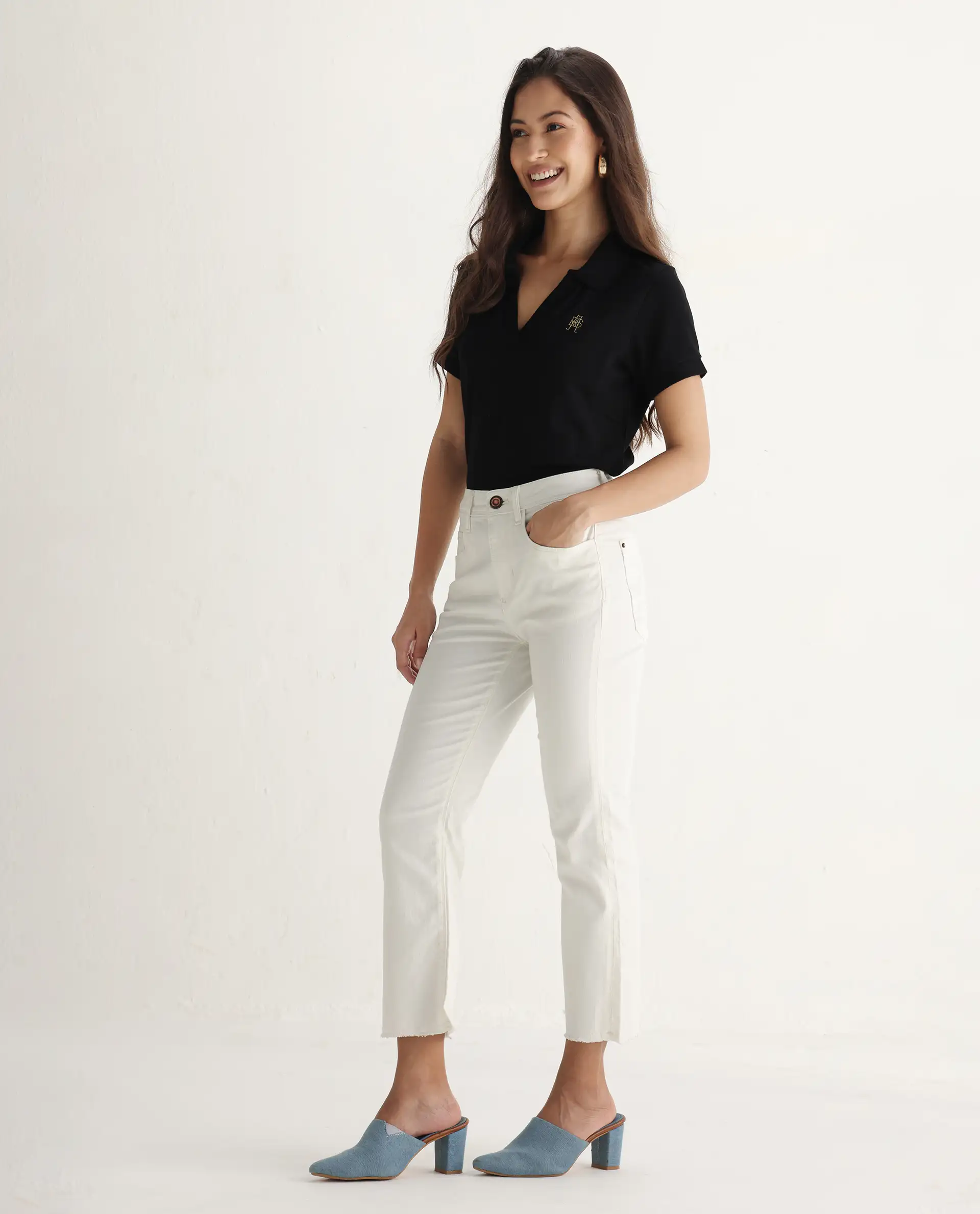 Rareism Women's Hugo White Cotton Plain Ankle Length Relaxed Fit Jeans - Image 6