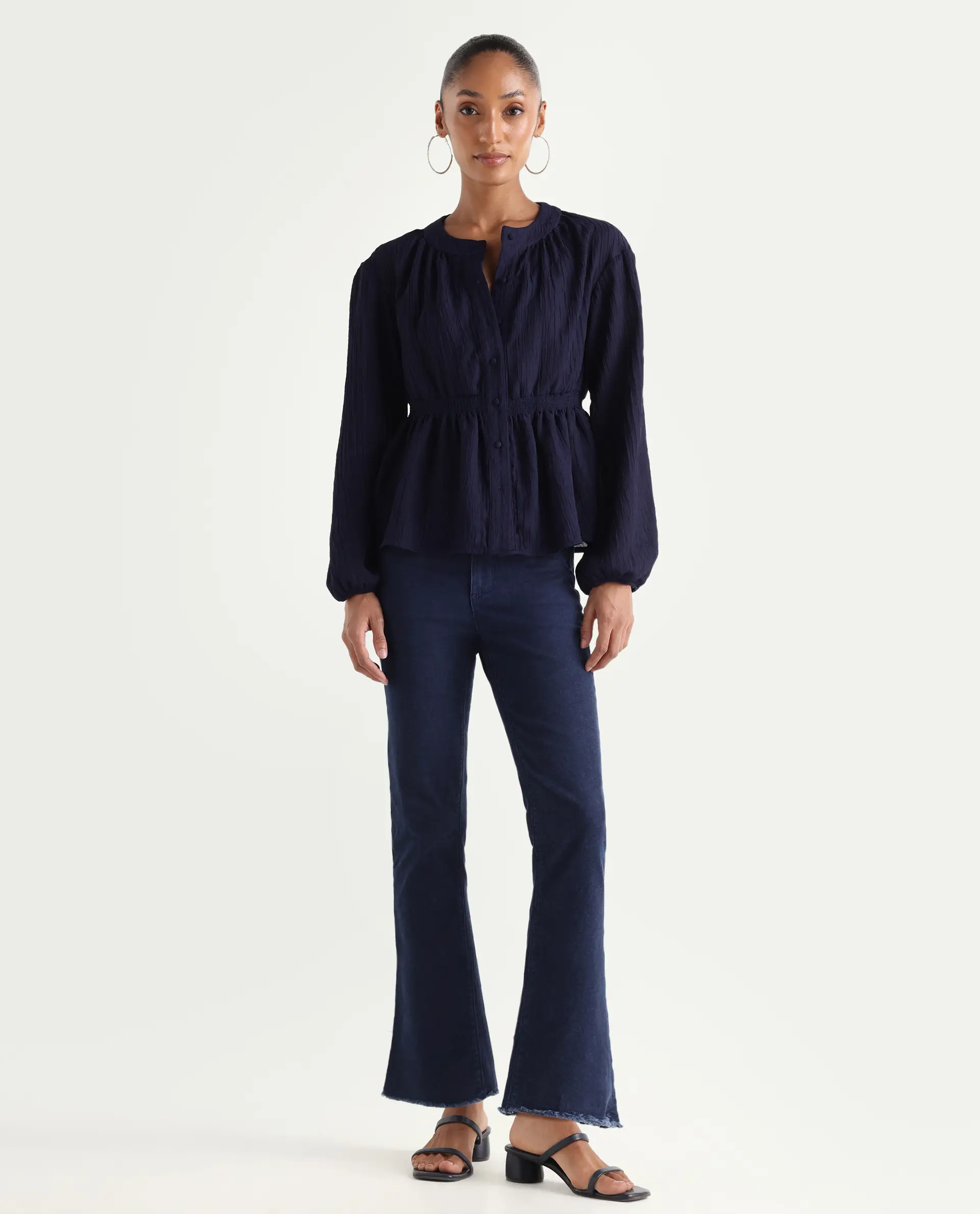 Rareism Women's Hugo Blue Cotton Plain Ankle Length Relaxed Fit Jeans - Image 2