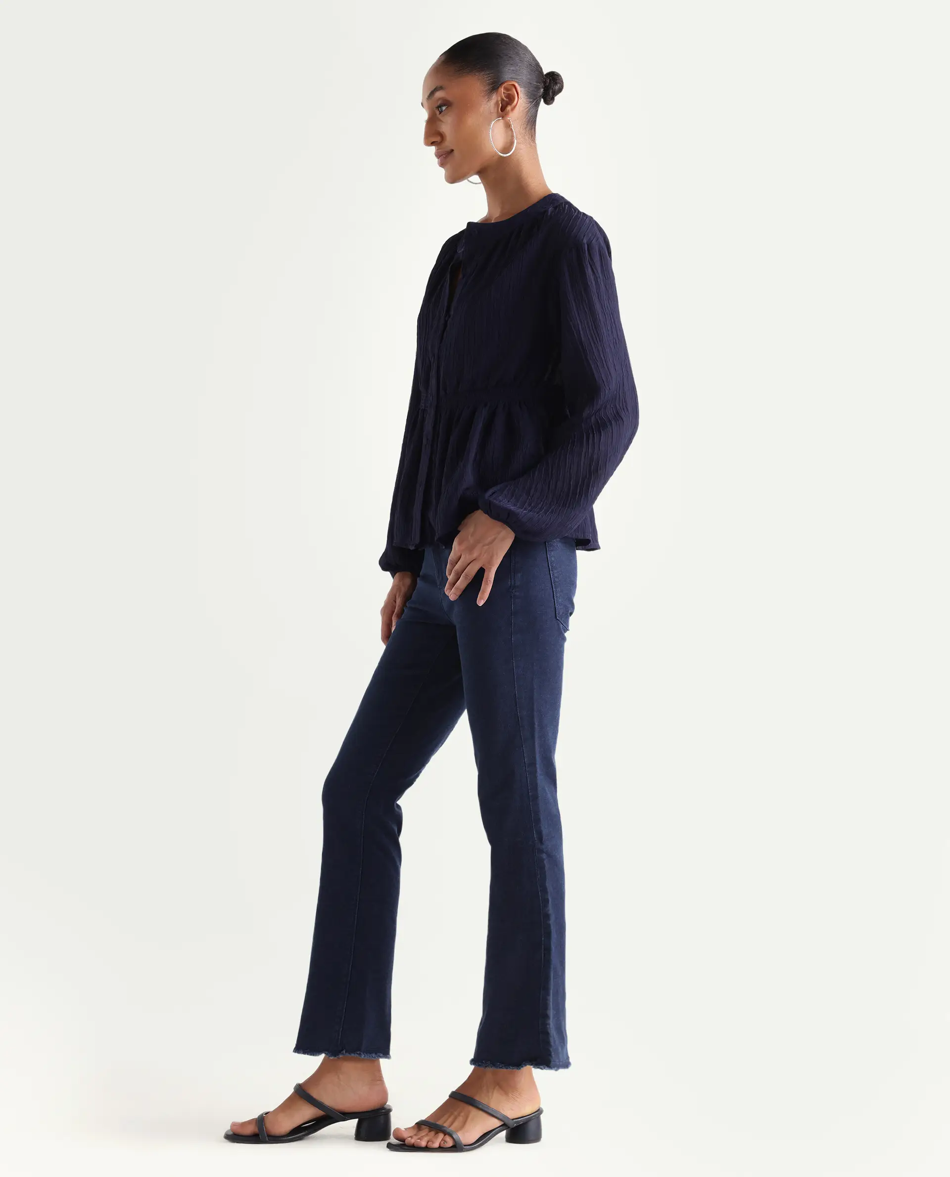 Rareism Women's Hugo Blue Cotton Plain Ankle Length Relaxed Fit Jeans - Image 5