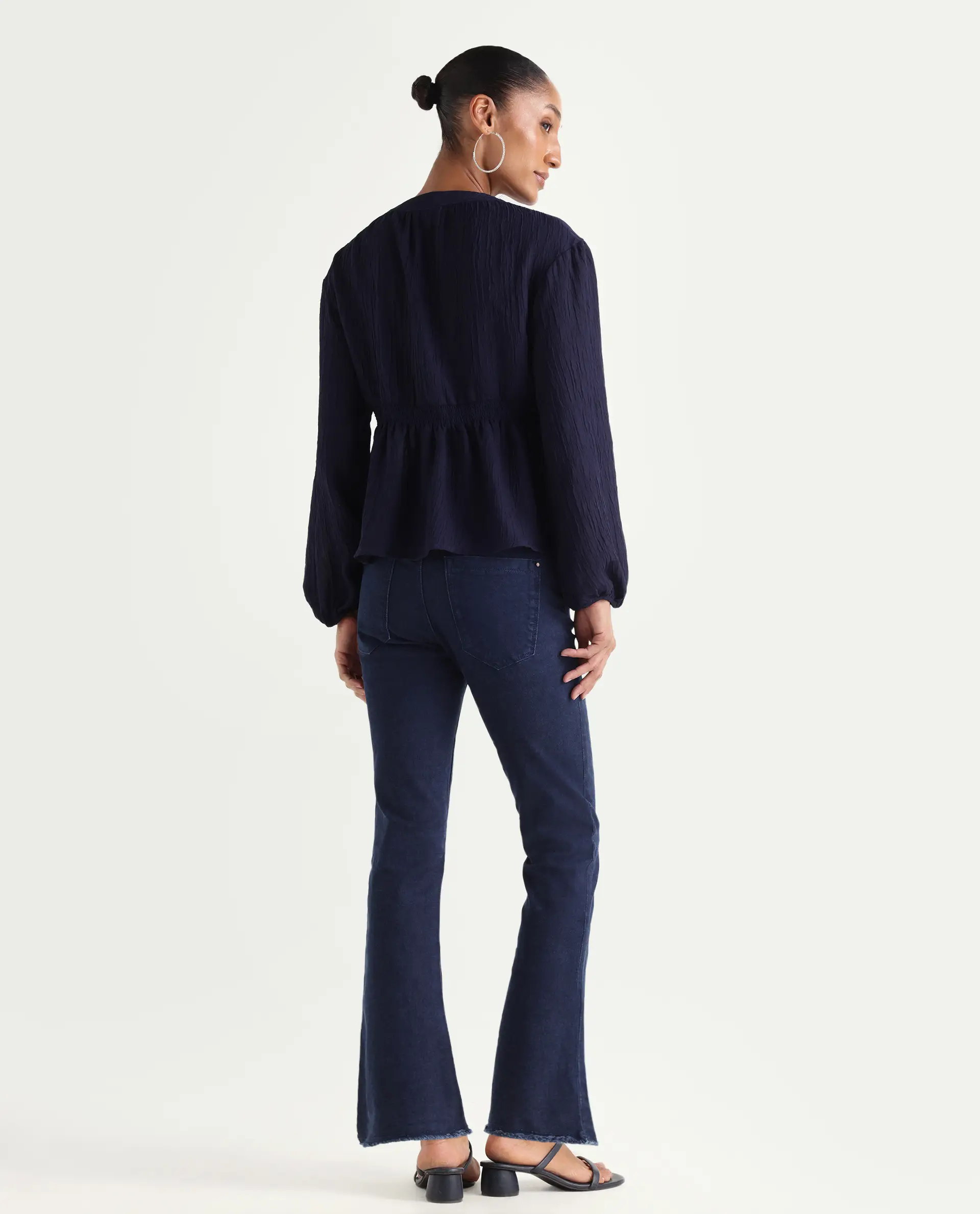 Rareism Women's Hugo Blue Cotton Plain Ankle Length Relaxed Fit Jeans - Image 6