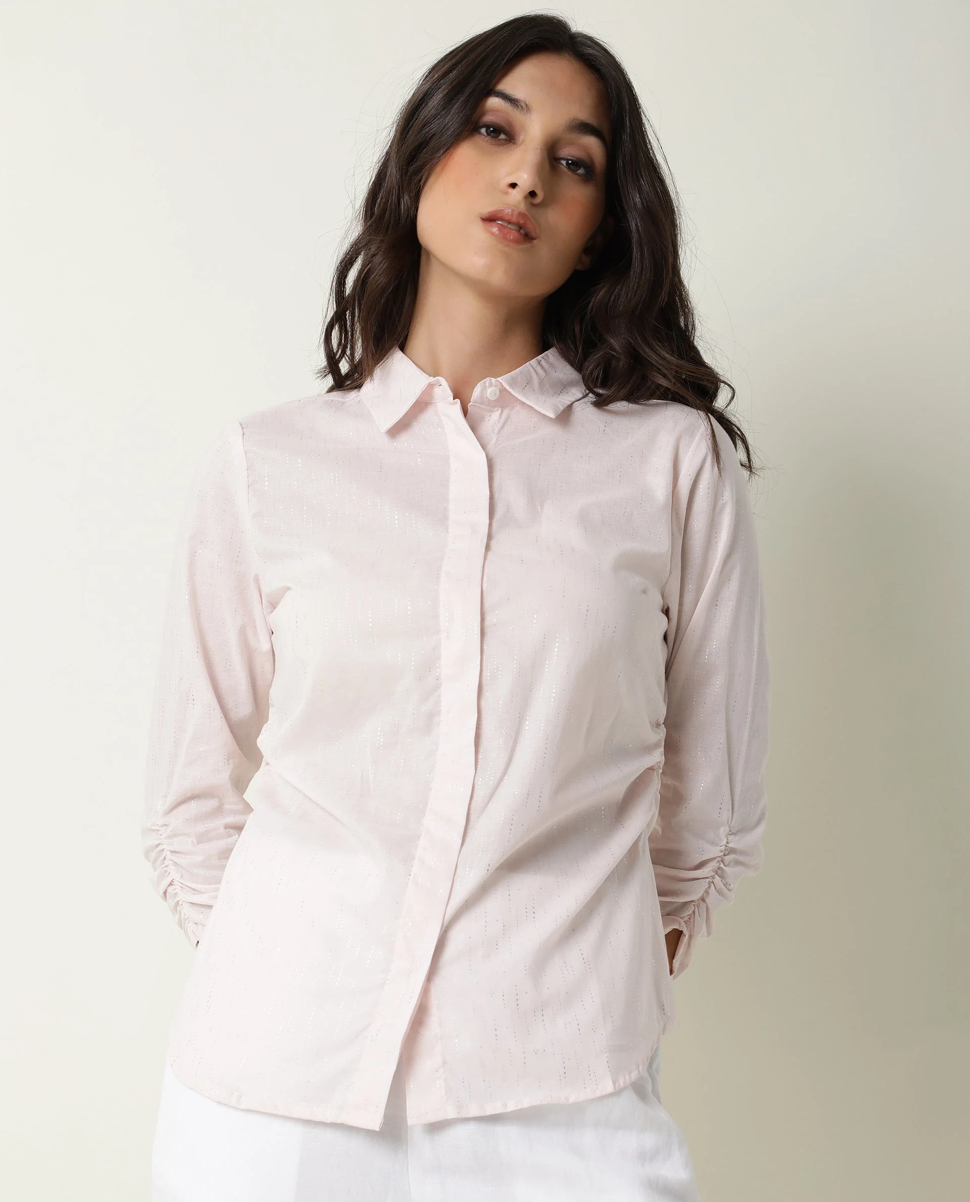Rareism Women's Humpty Pink Spread Collar Plain Knee Length Regular Fit Top - Image 2