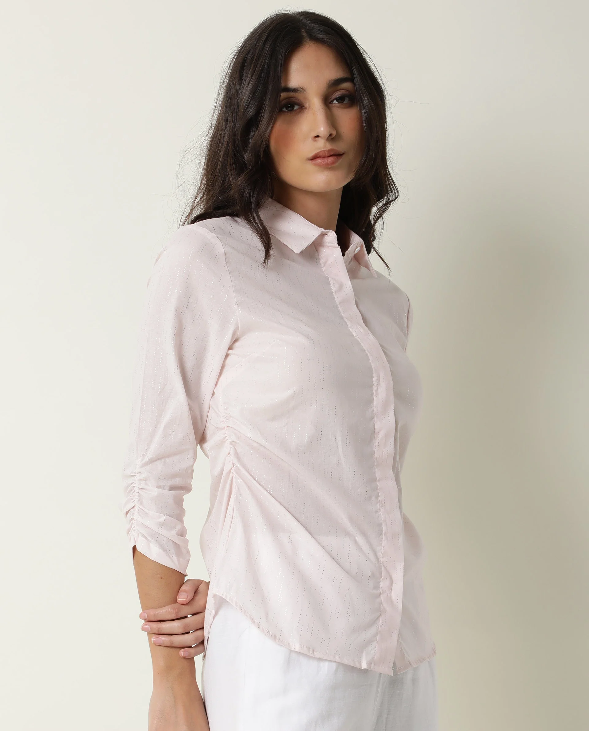 Rareism Women's Humpty Pink Spread Collar Plain Knee Length Regular Fit Top - Image 4
