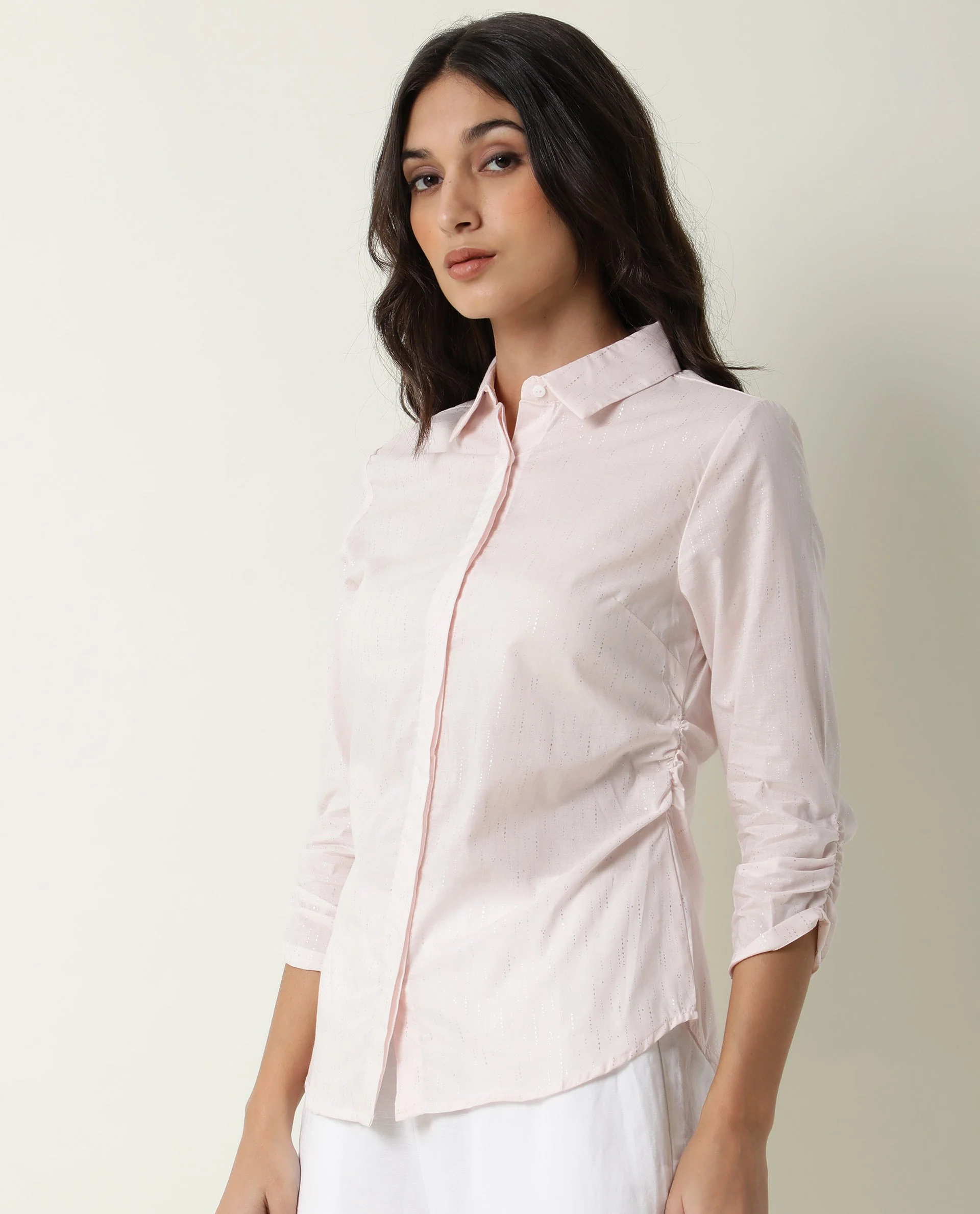 Rareism Women's Humpty Pink Spread Collar Plain Knee Length Regular Fit Top - Image 7