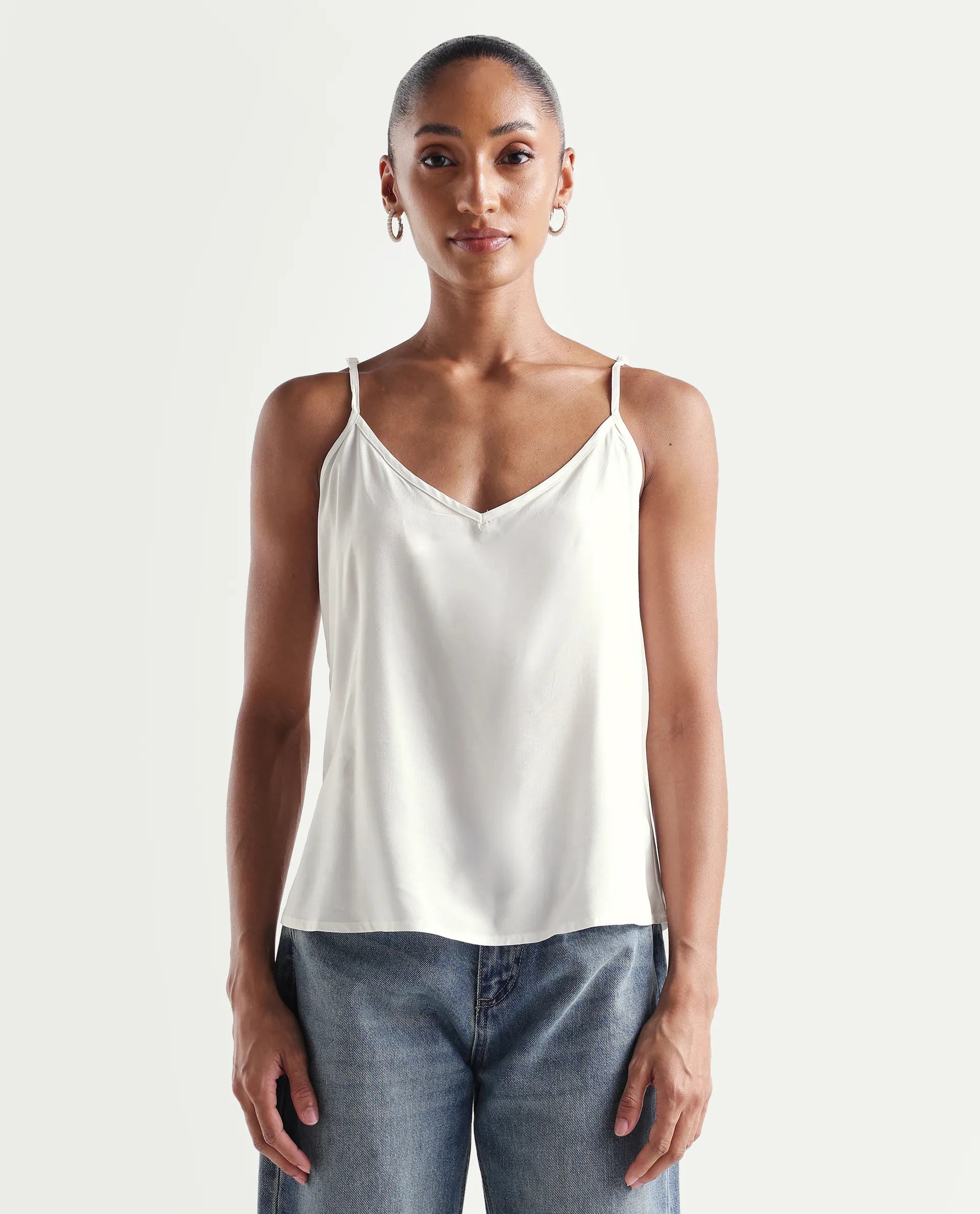 Rareism Women's Hura Off White Viscose Blend Band Collar Regular Plain Top - Image 4