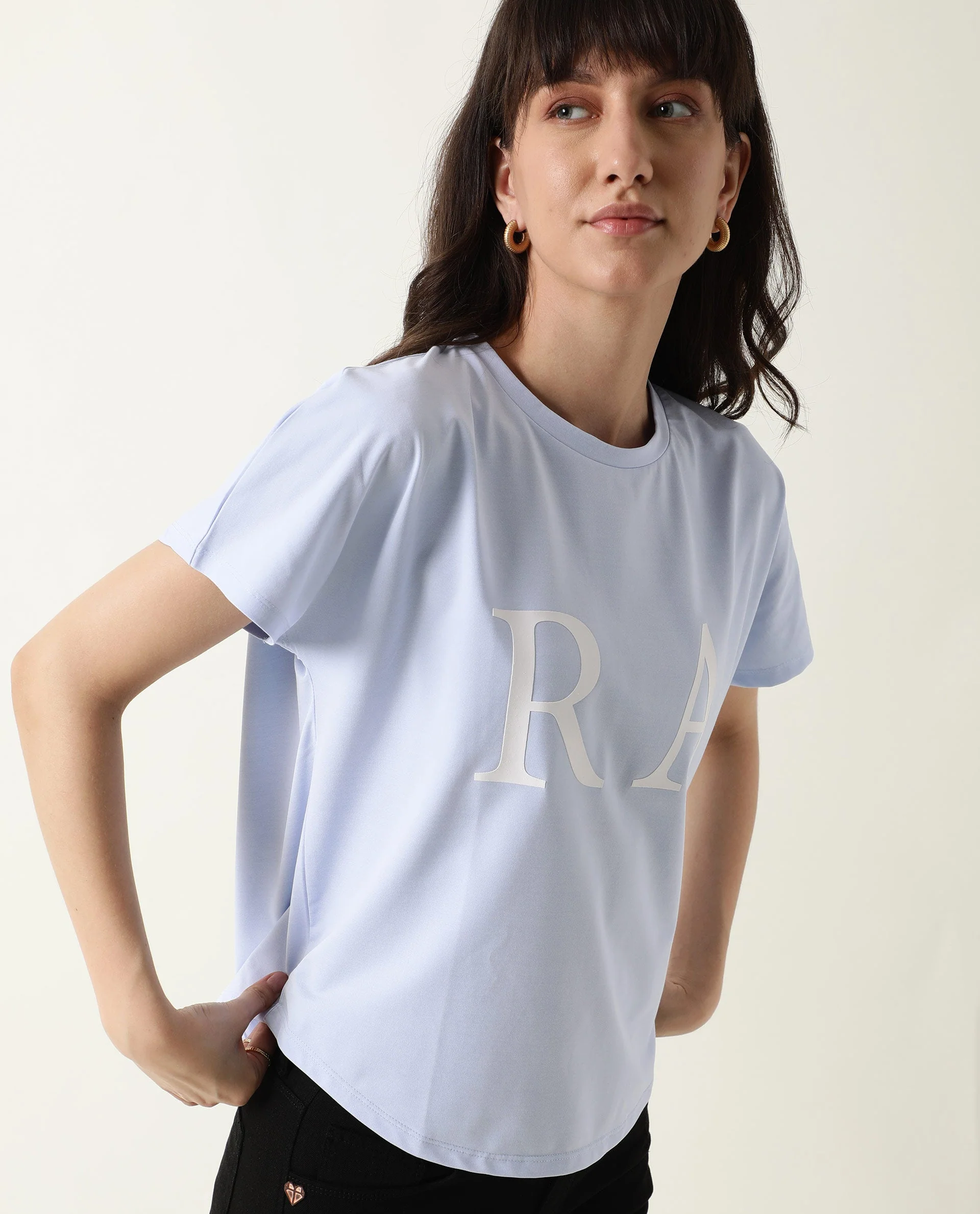 Rareism Women's Hush Blue Polyester Blend Crew Neck Graphic Print Regular Fit T-Shirt - Image 10