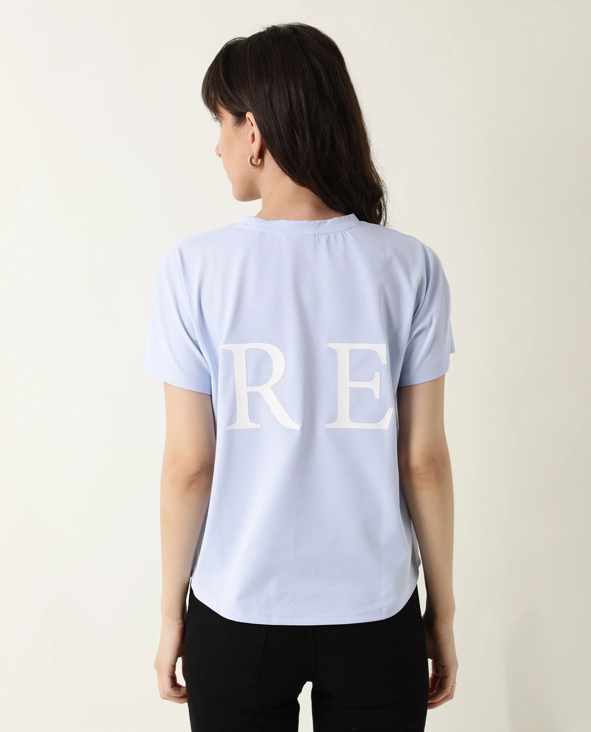 Rareism Women's Hush Blue Polyester Blend Crew Neck Graphic Print Regular Fit T-Shirt - Image 11