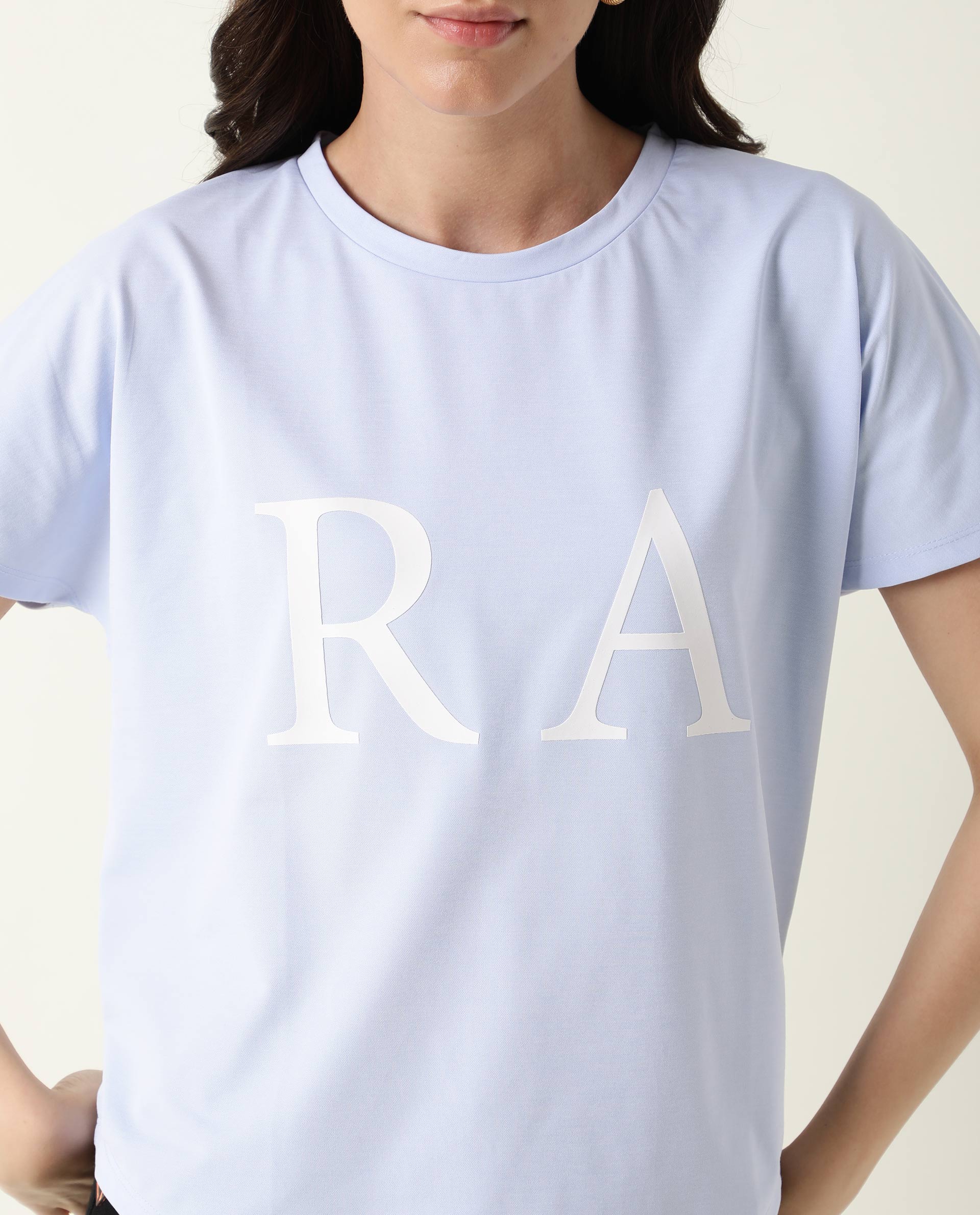 Rareism Women's Hush Blue Polyester Blend Crew Neck Graphic Print Regular Fit T-Shirt - Image 4