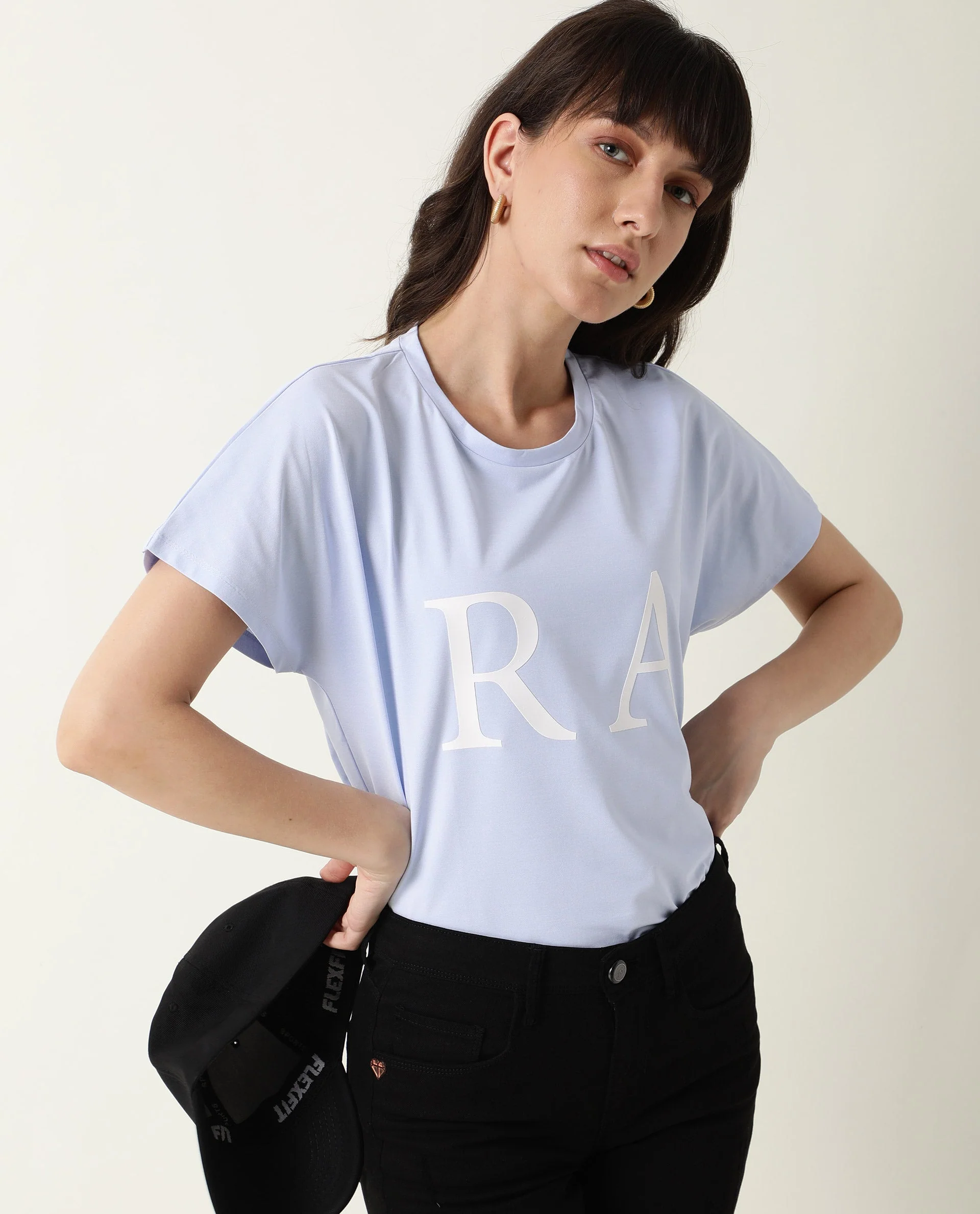 Rareism Women's Hush Blue Polyester Blend Crew Neck Graphic Print Regular Fit T-Shirt - Image 6