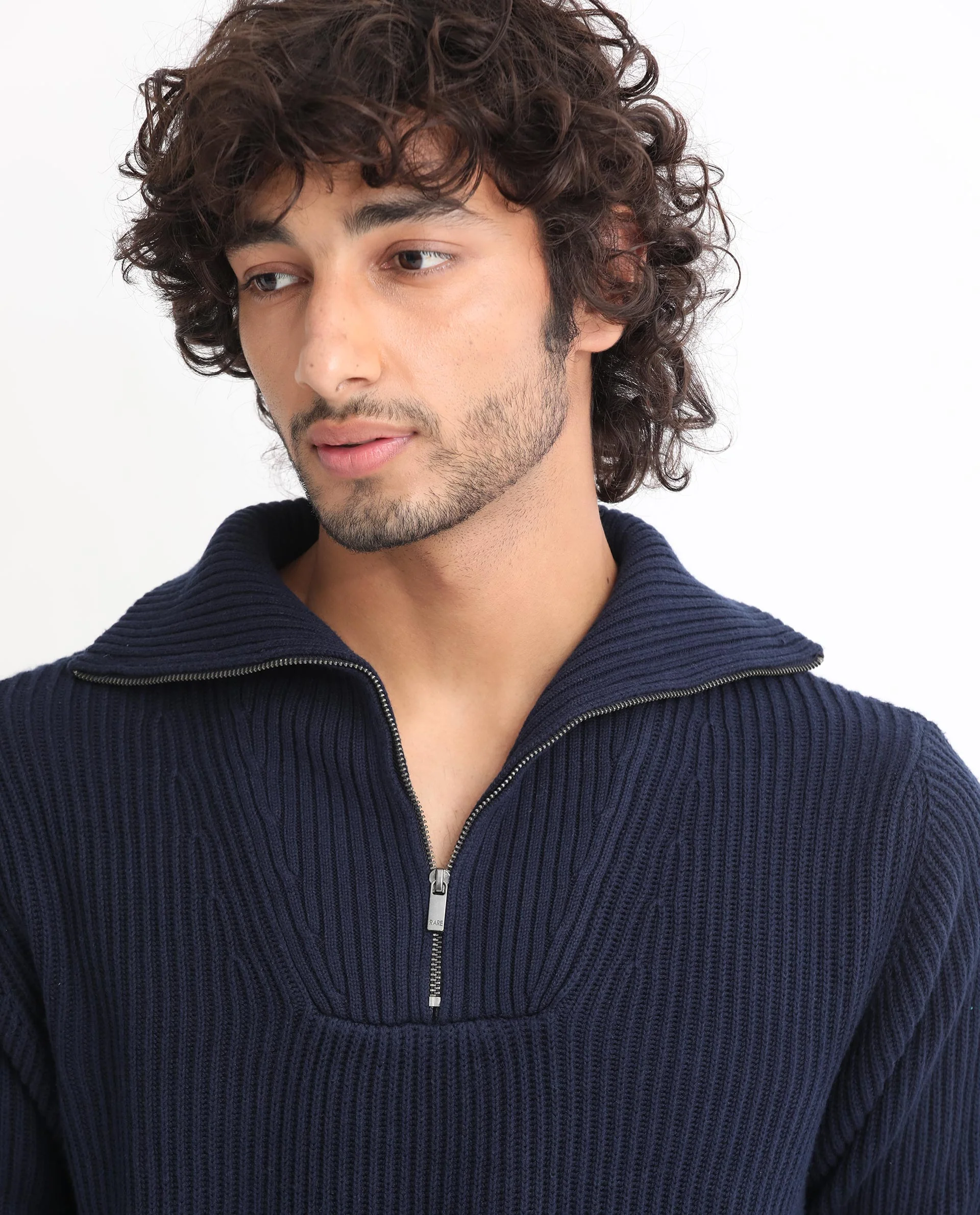 Rare Rabbit Men's Husk Navy Acrylic Plain Relaxed Fit Full Sleeve High Neck Sweater - Image 5