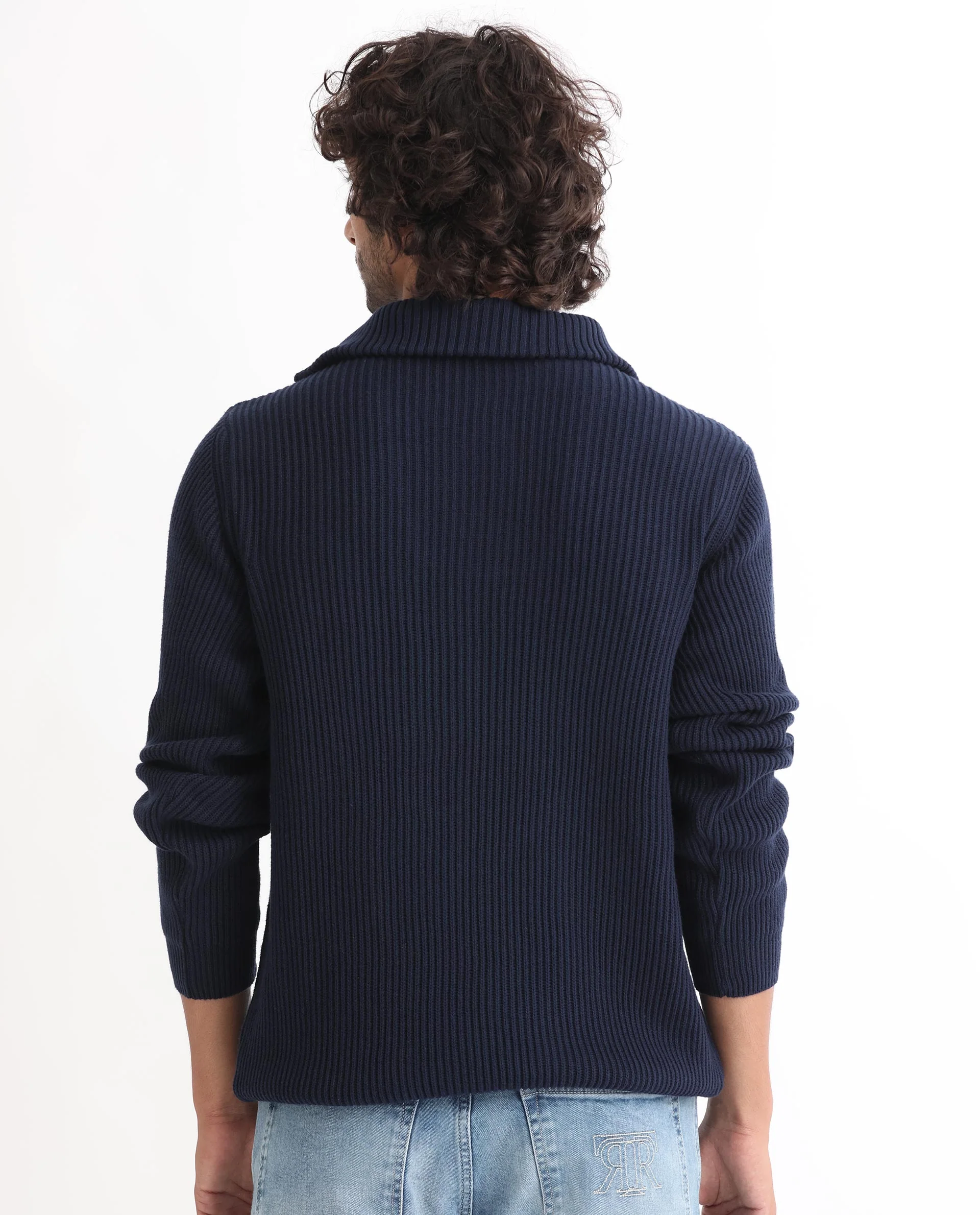 Rare Rabbit Men's Husk Navy Acrylic Plain Relaxed Fit Full Sleeve High Neck Sweater - Image 9