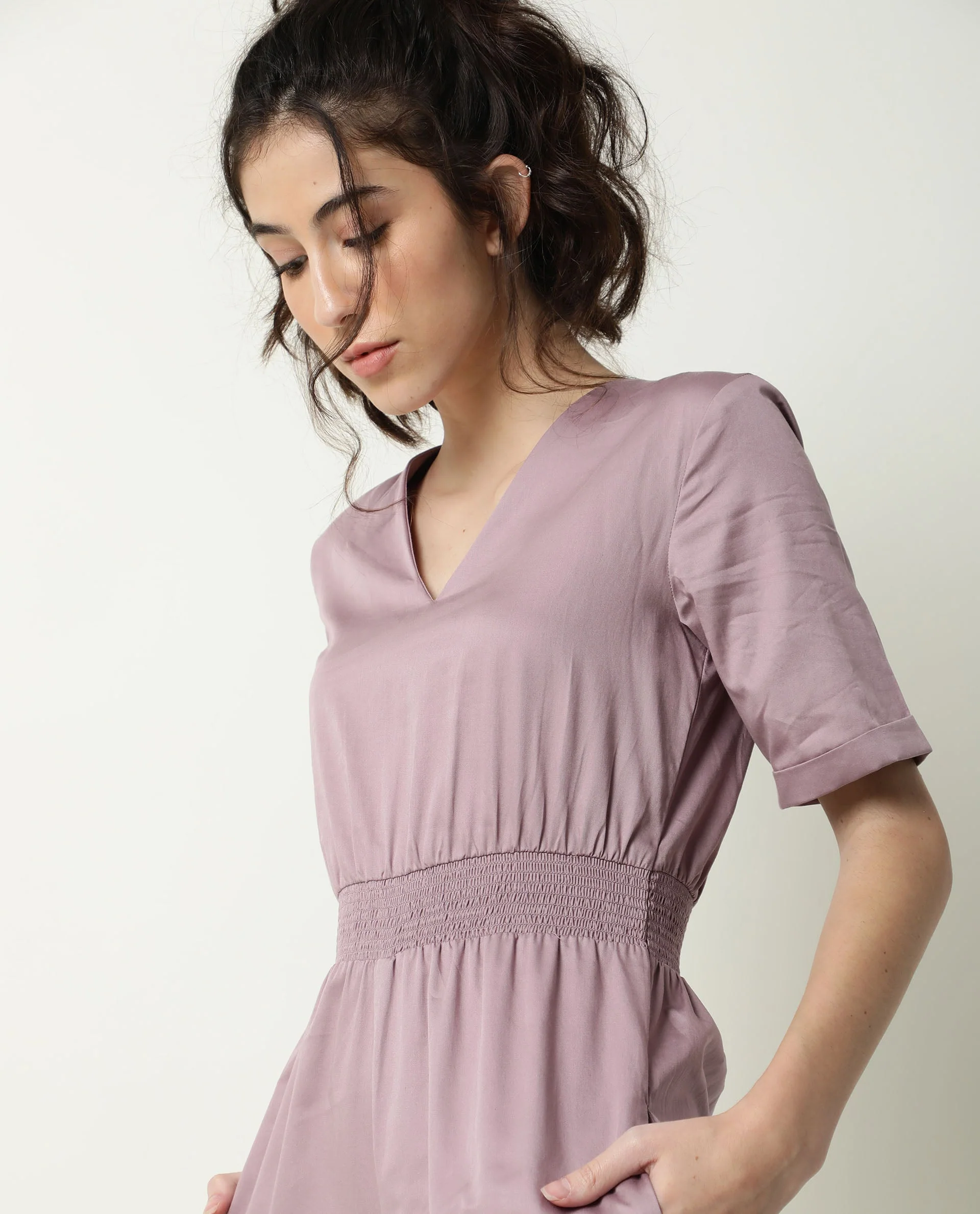 Rareism Women's Husky Pink Cotton Blend V-Neck Plain Ankle Length Regular Fit Jumpsuit - Image 3
