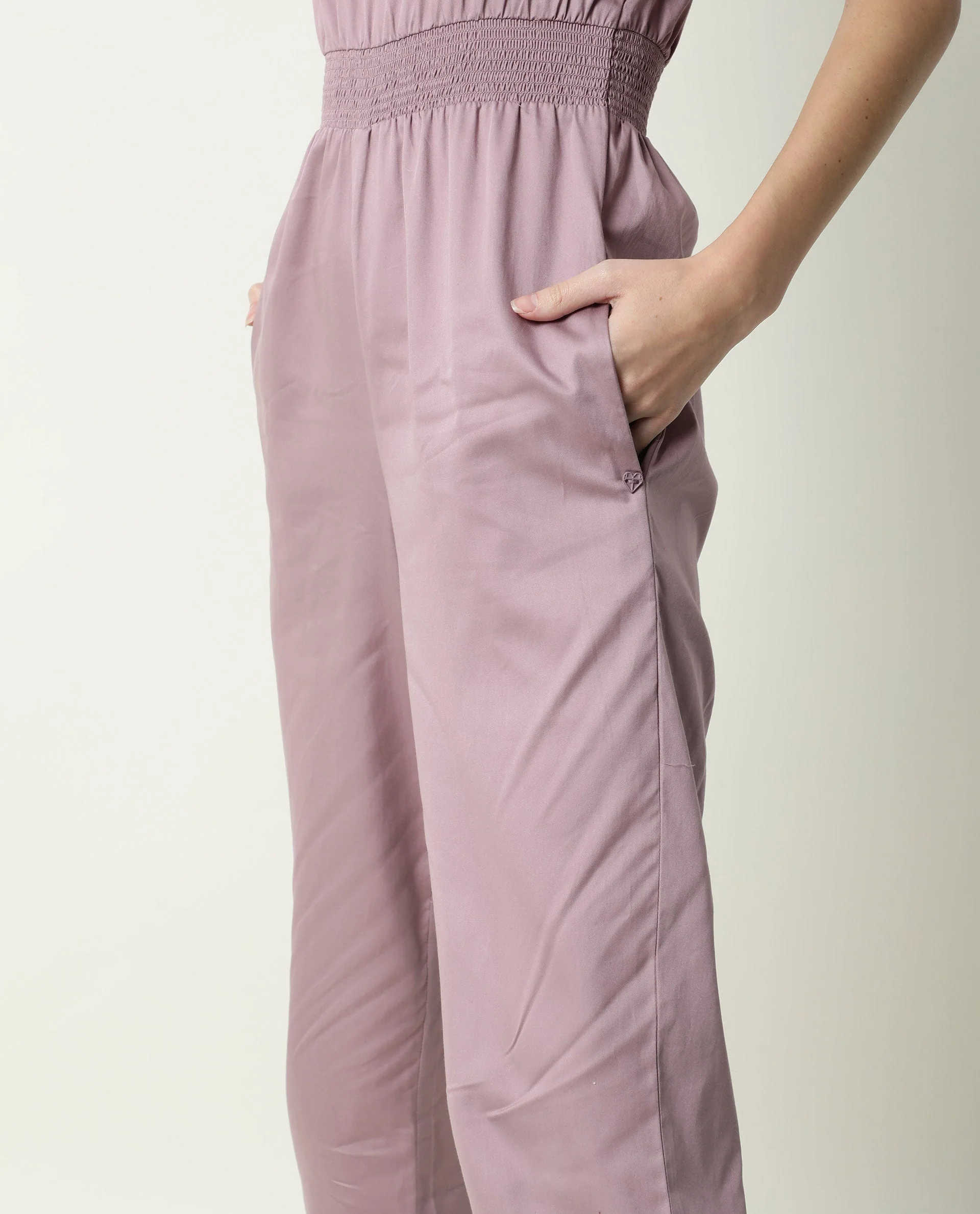 Rareism Women's Husky Pink Cotton Blend V-Neck Plain Ankle Length Regular Fit Jumpsuit - Image 8