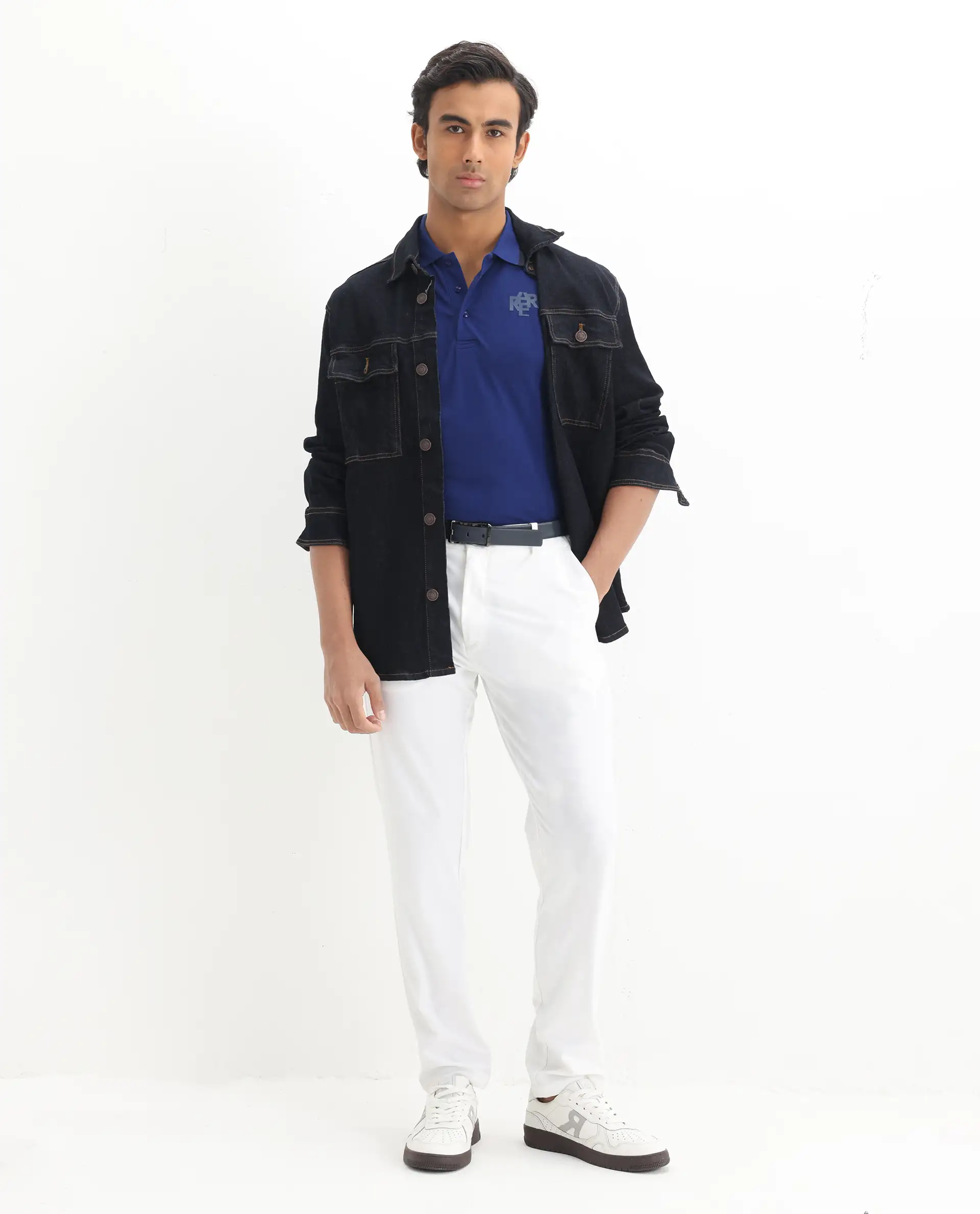 Rare Rabbit Men's Hux Blue Cotton Plain Regular Fit Half Sleeve Polo - Image 2