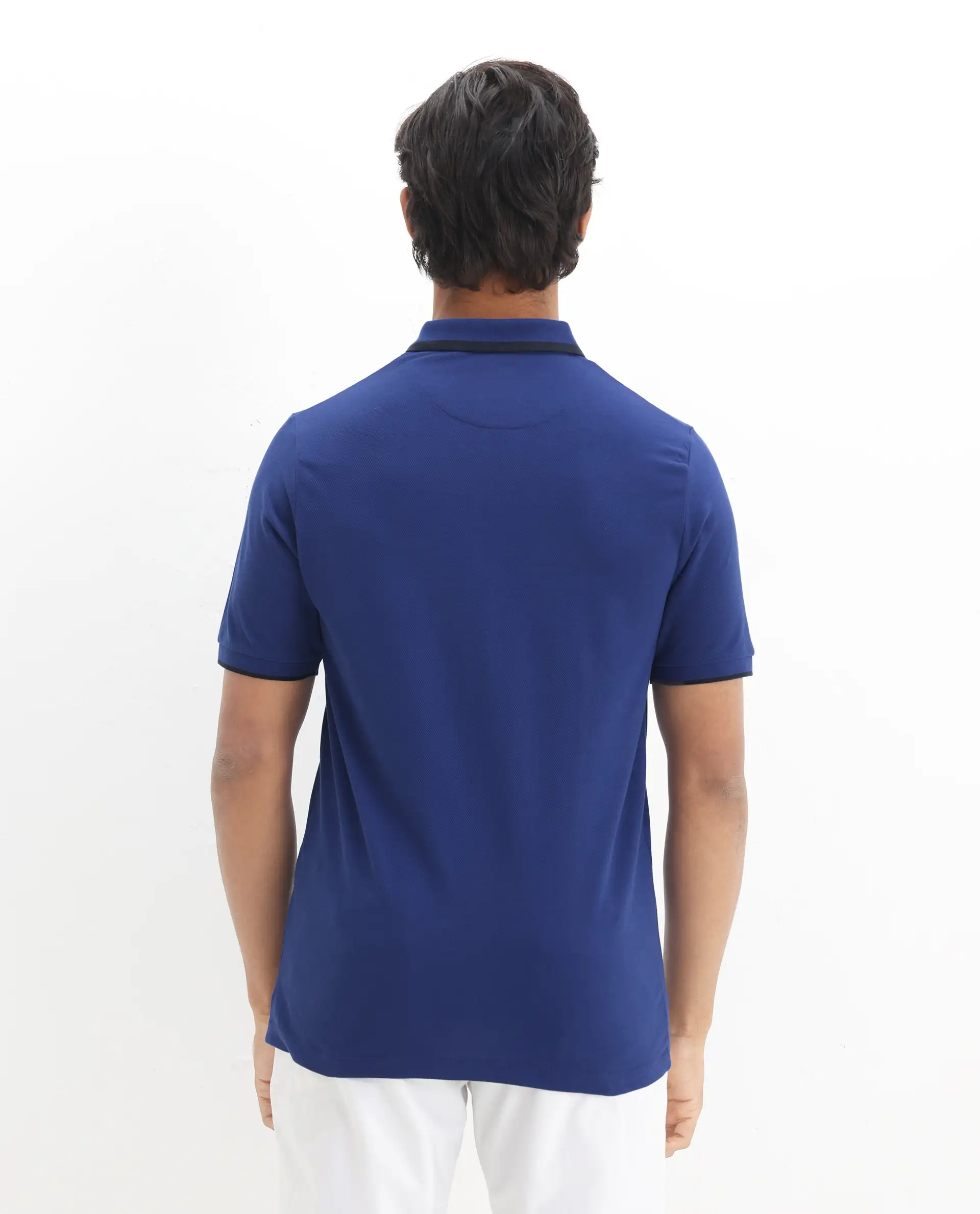 Rare Rabbit Men's Hux Blue Cotton Plain Regular Fit Half Sleeve Polo - Image 8