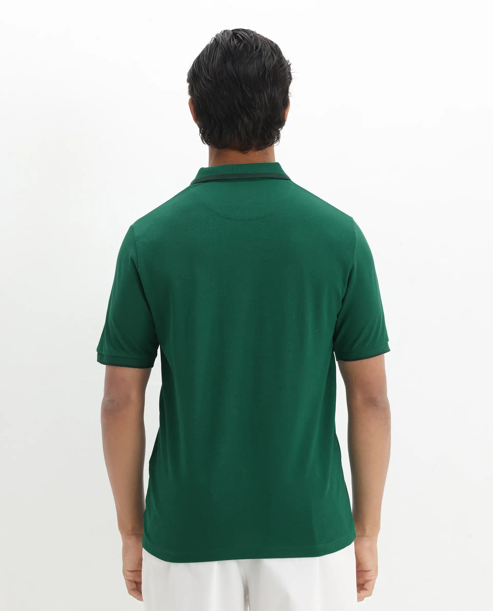 Rare Rabbit Men's Hux Green Cotton Plain Regular Fit Half Sleeve Polo - Image 4