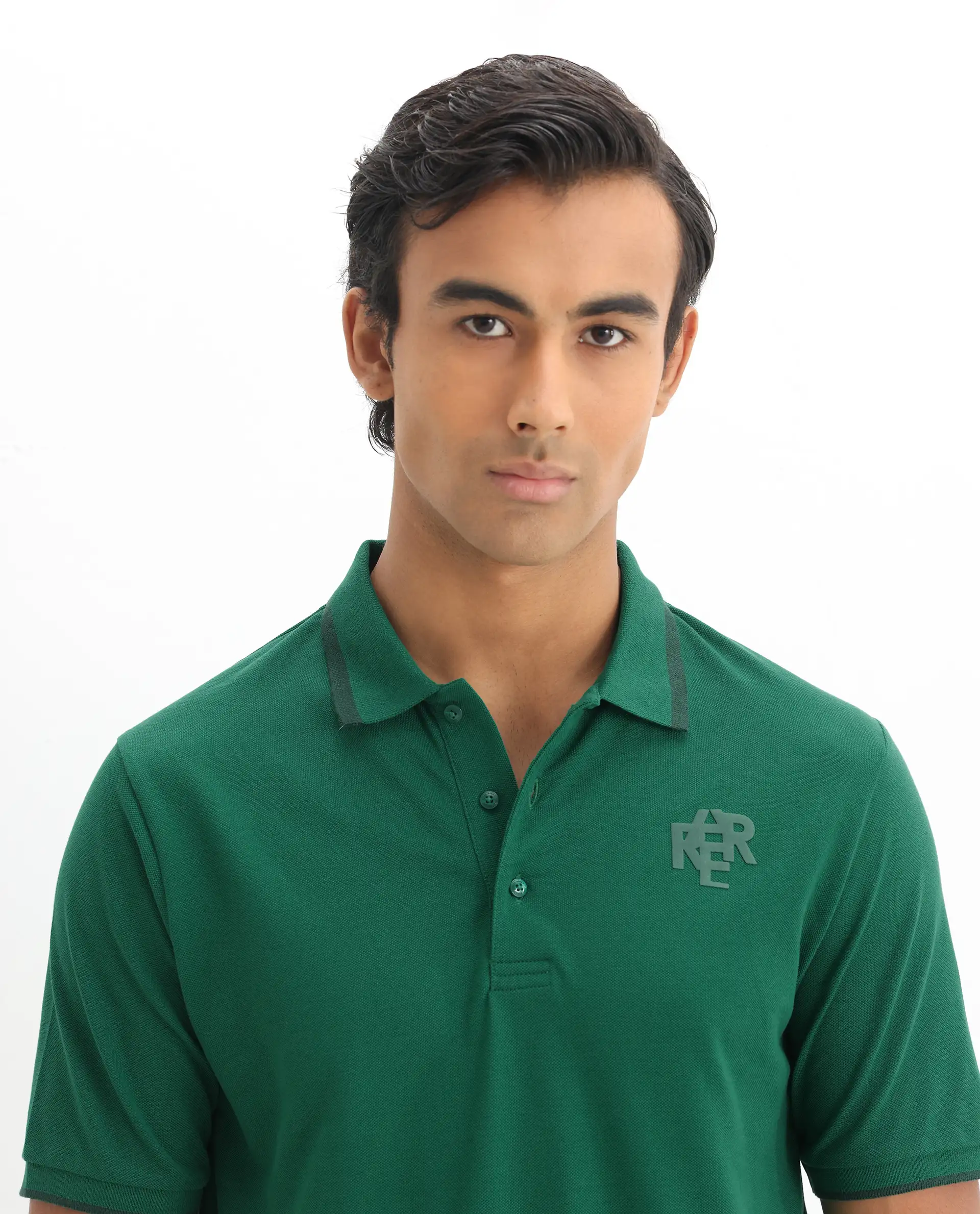 Rare Rabbit Men's Hux Green Cotton Plain Regular Fit Half Sleeve Polo - Image 8