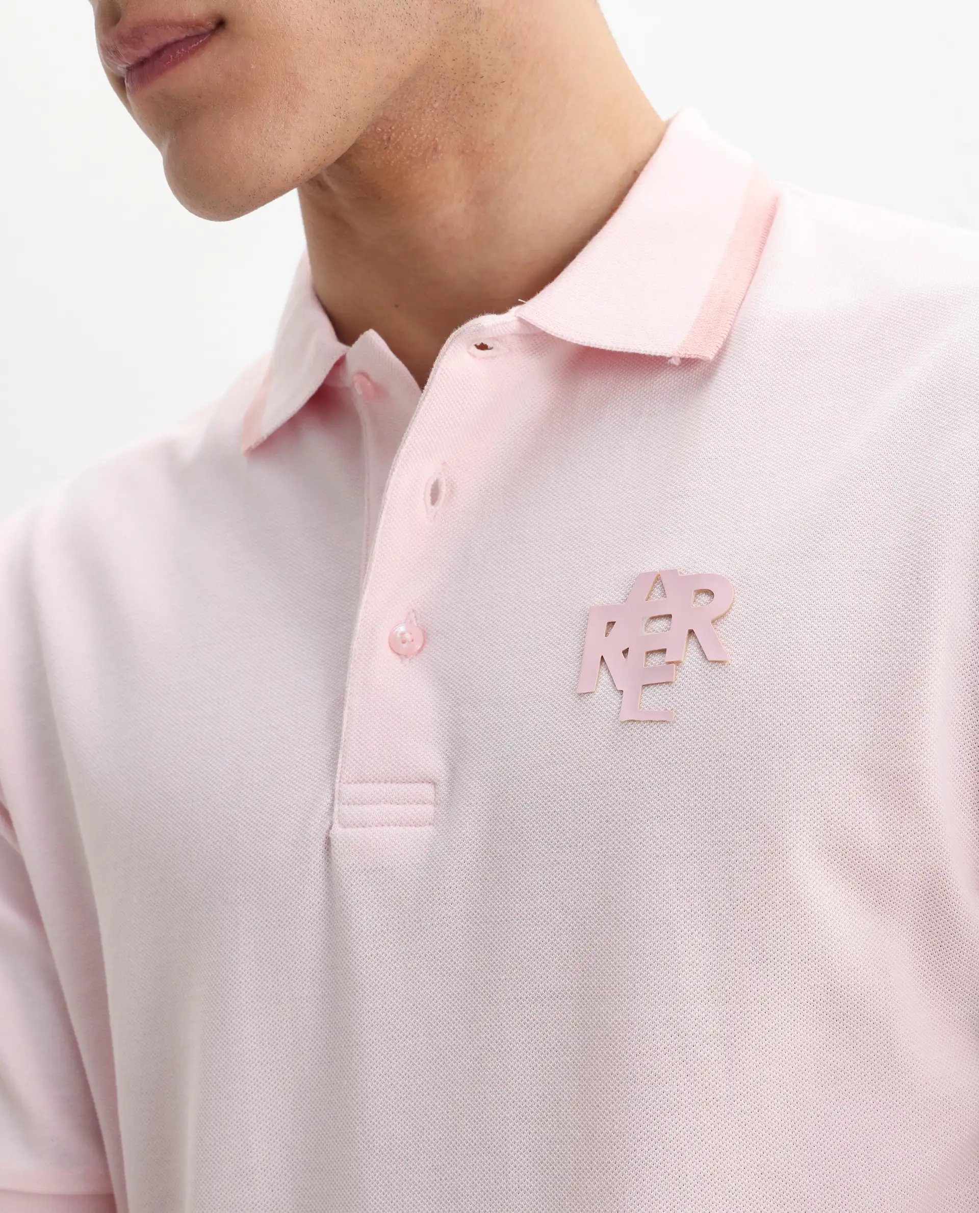 Rare Rabbit Men's Hux Pastel Pink Cotton Plain Regular Fit Half Sleeve Polo - Image 3