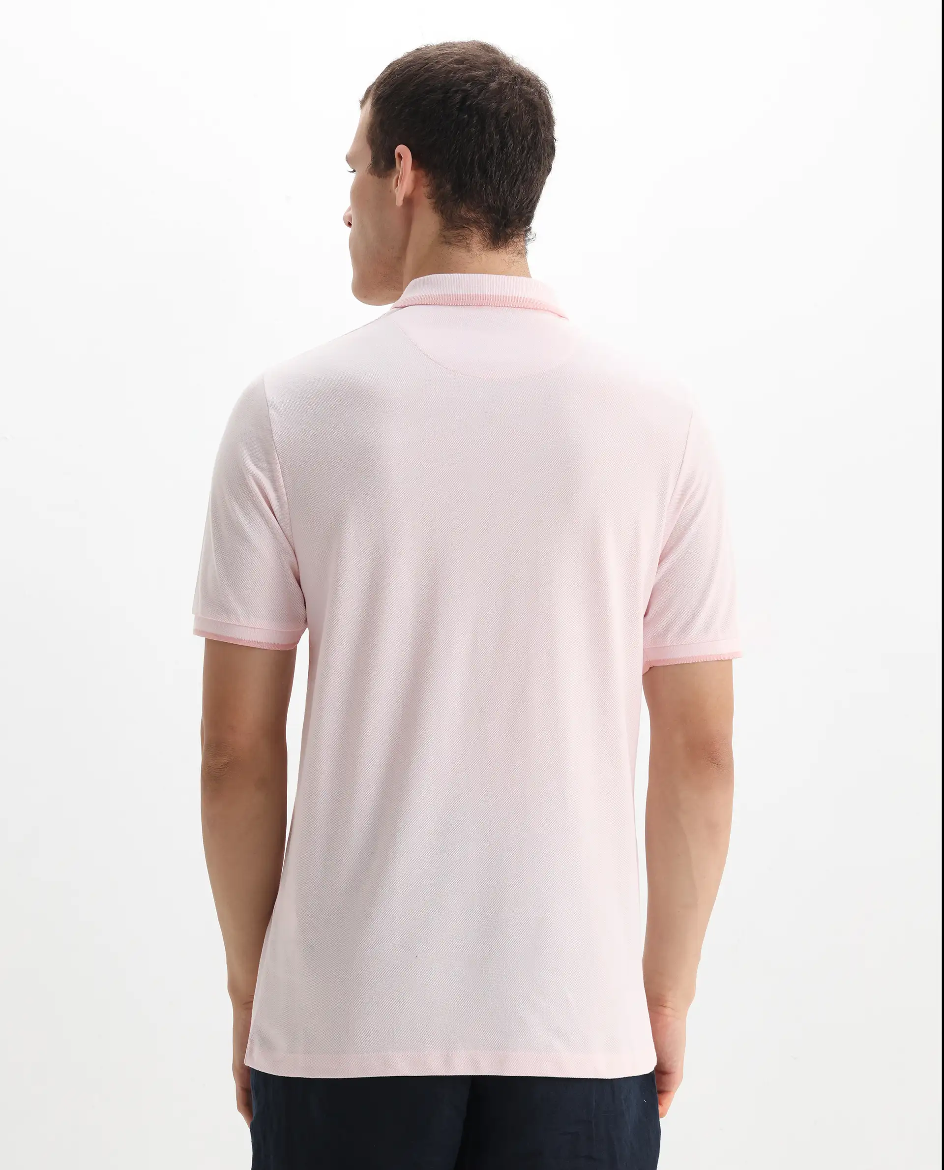 Rare Rabbit Men's Hux Pastel Pink Cotton Plain Regular Fit Half Sleeve Polo - Image 7