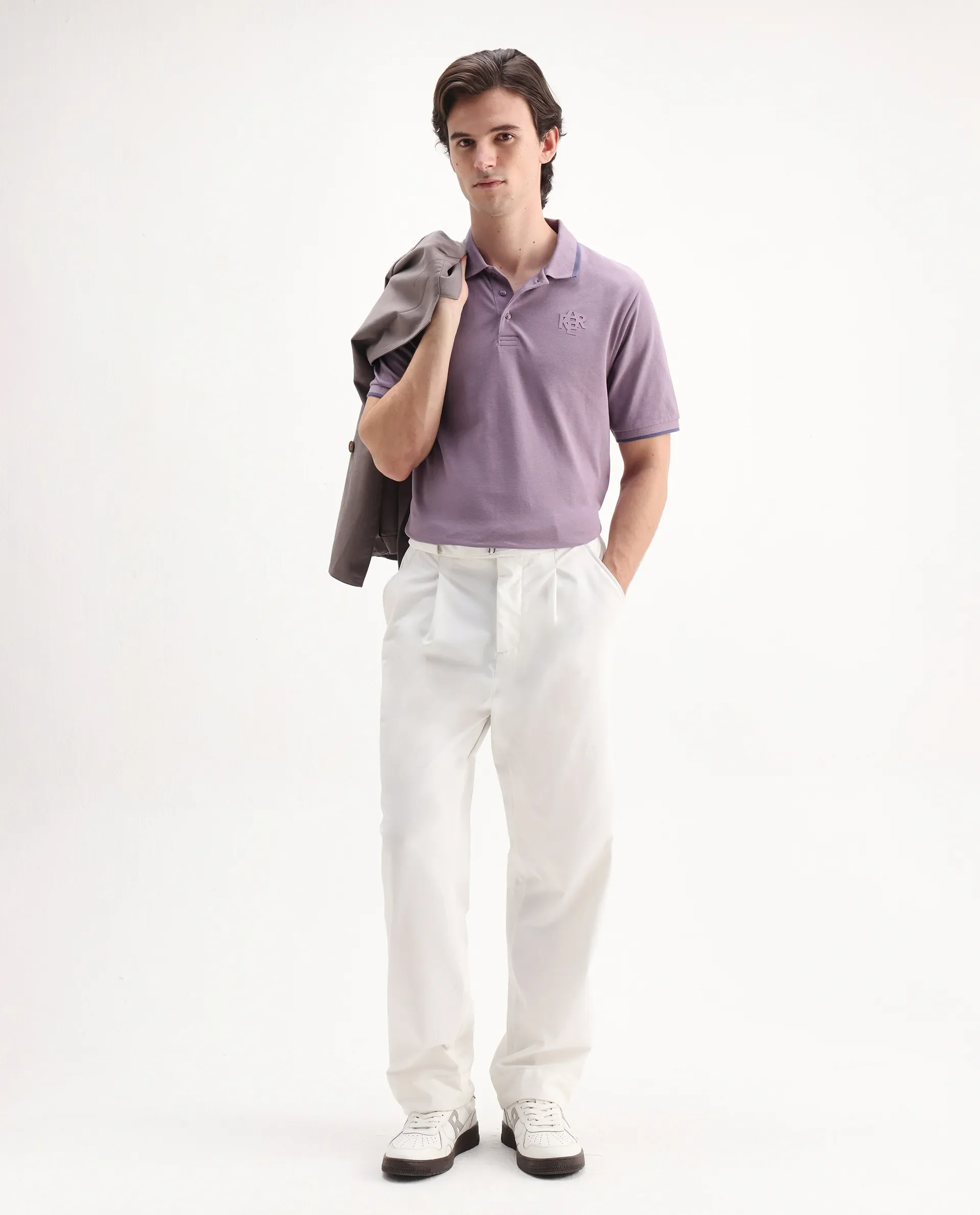 Rare Rabbit Men's Hux Dusky Purple Cotton Plain Regular Fit Half Sleeve Polo - Image 2
