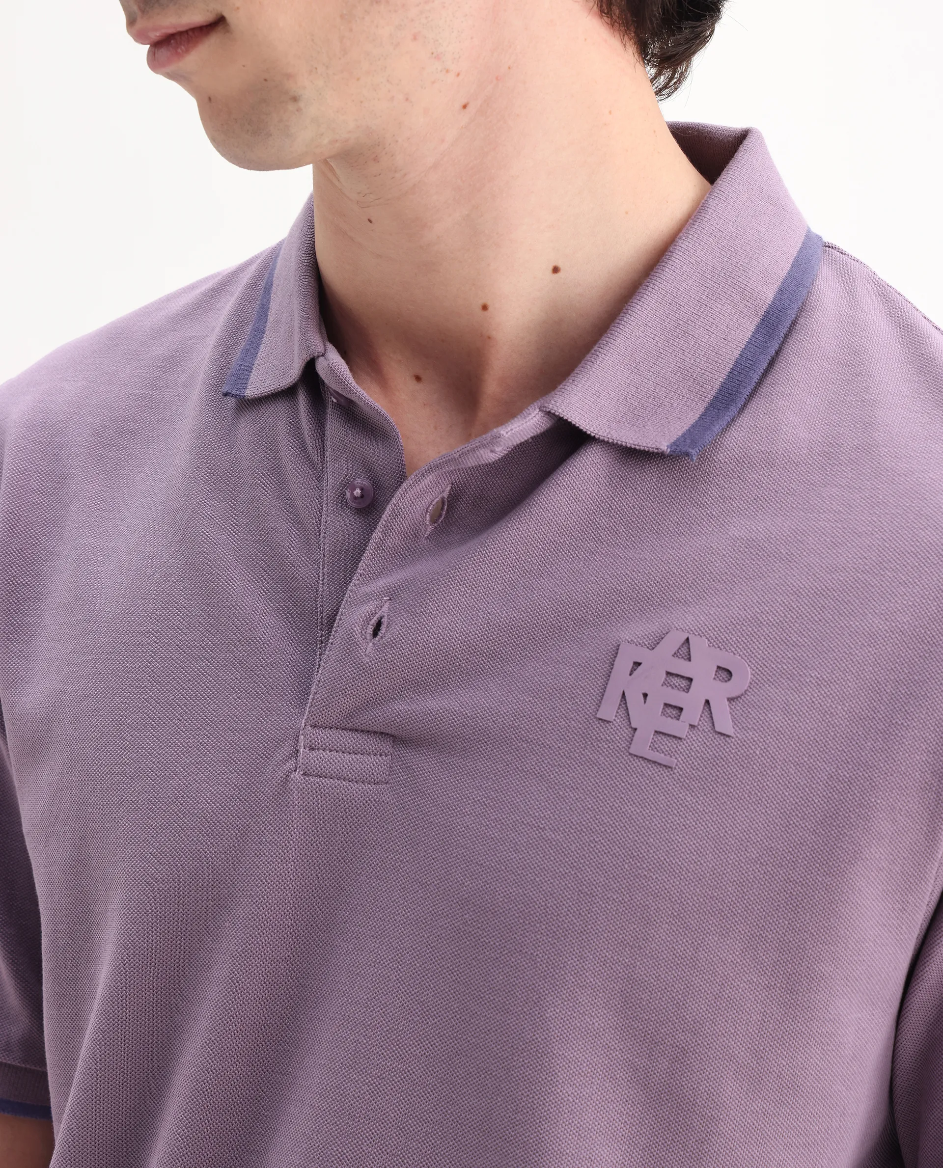 Rare Rabbit Men's Hux Dusky Purple Cotton Plain Regular Fit Half Sleeve Polo - Image 3