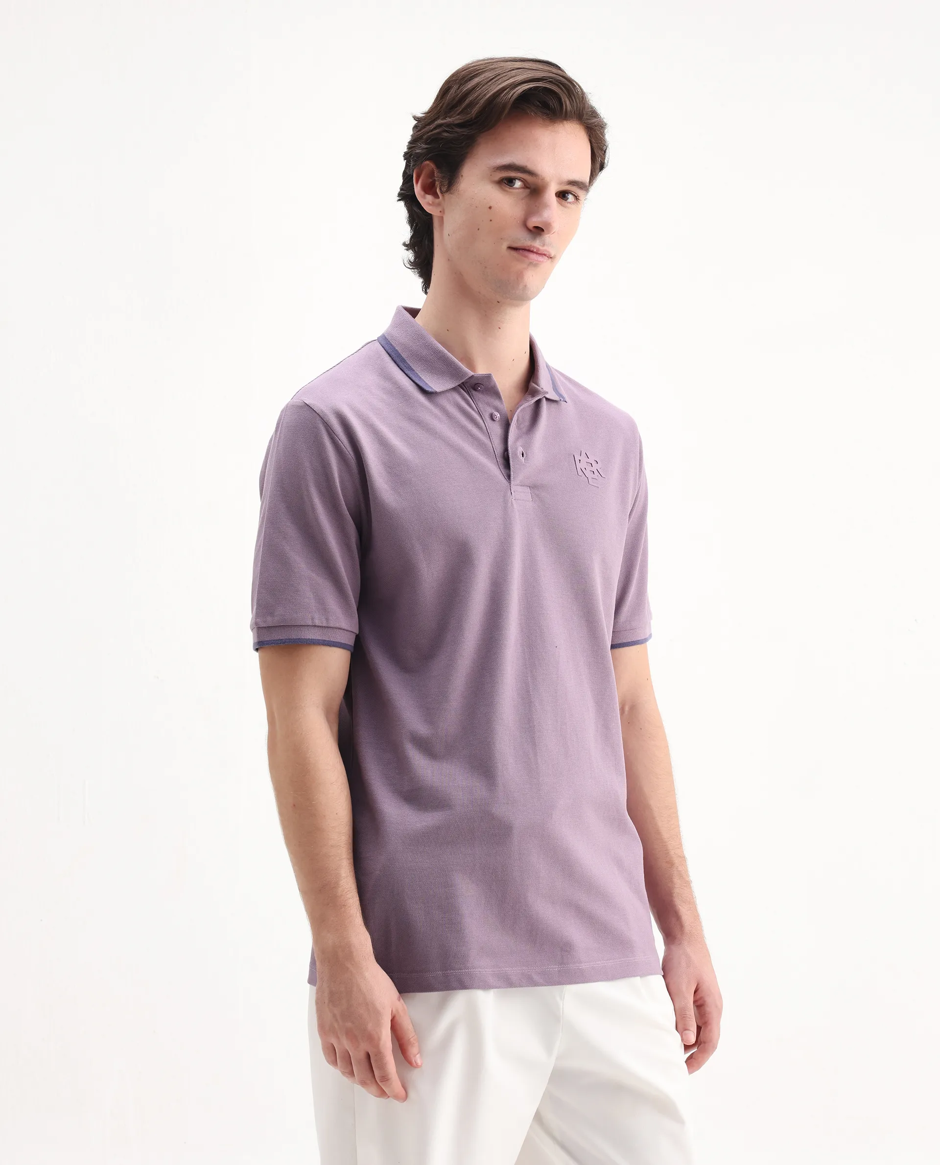 Rare Rabbit Men's Hux Dusky Purple Cotton Plain Regular Fit Half Sleeve Polo - Image 6