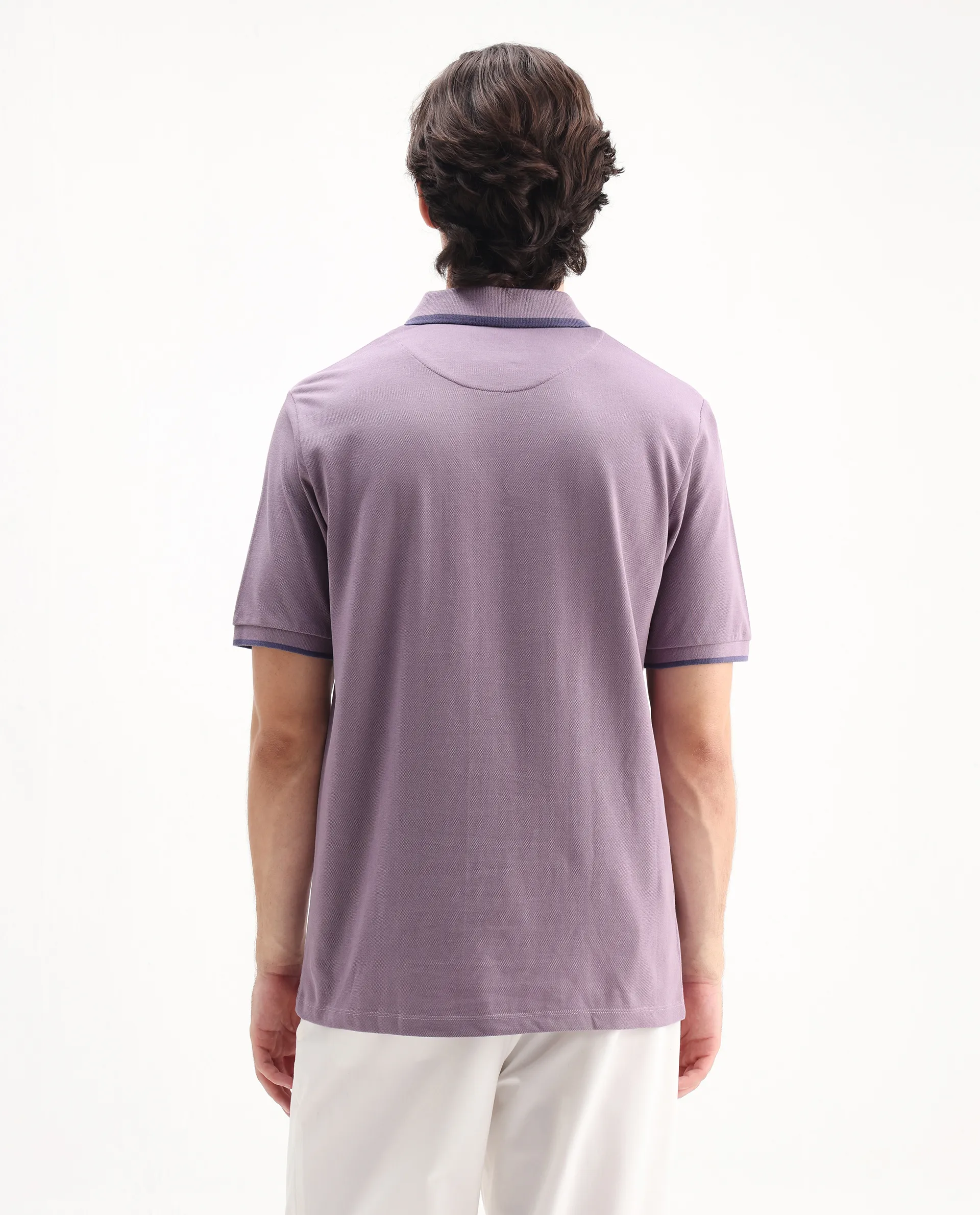 Rare Rabbit Men's Hux Dusky Purple Cotton Plain Regular Fit Half Sleeve Polo - Image 7