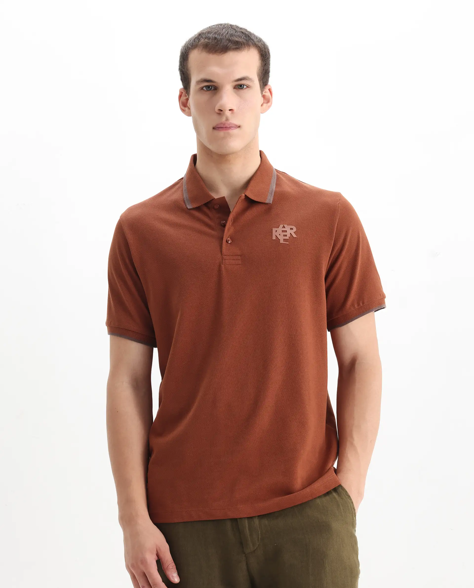 Rare Rabbit Men's Cotton Plain Regular Fit Half Sleeve Polo - Image 5