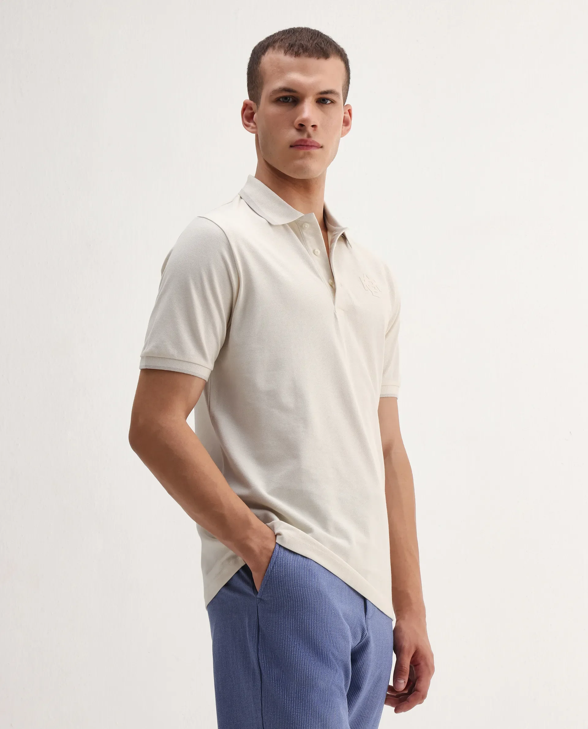 Rare Rabbit Men's Hux Pastel Yellow Cotton Plain Regular Fit Half Sleeve Polo - Image 4