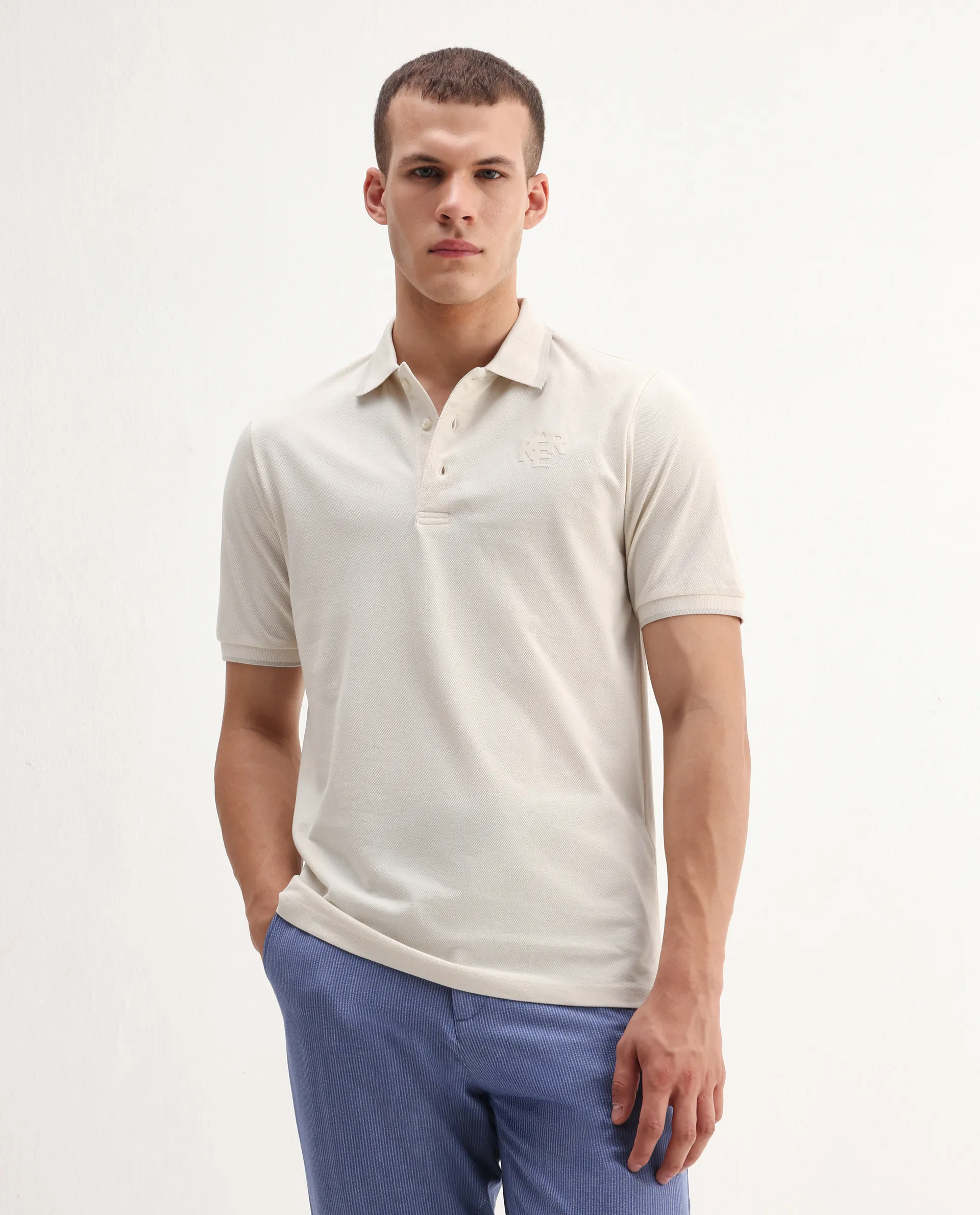 Rare Rabbit Men's Hux Pastel Yellow Cotton Plain Regular Fit Half Sleeve Polo - Image 5