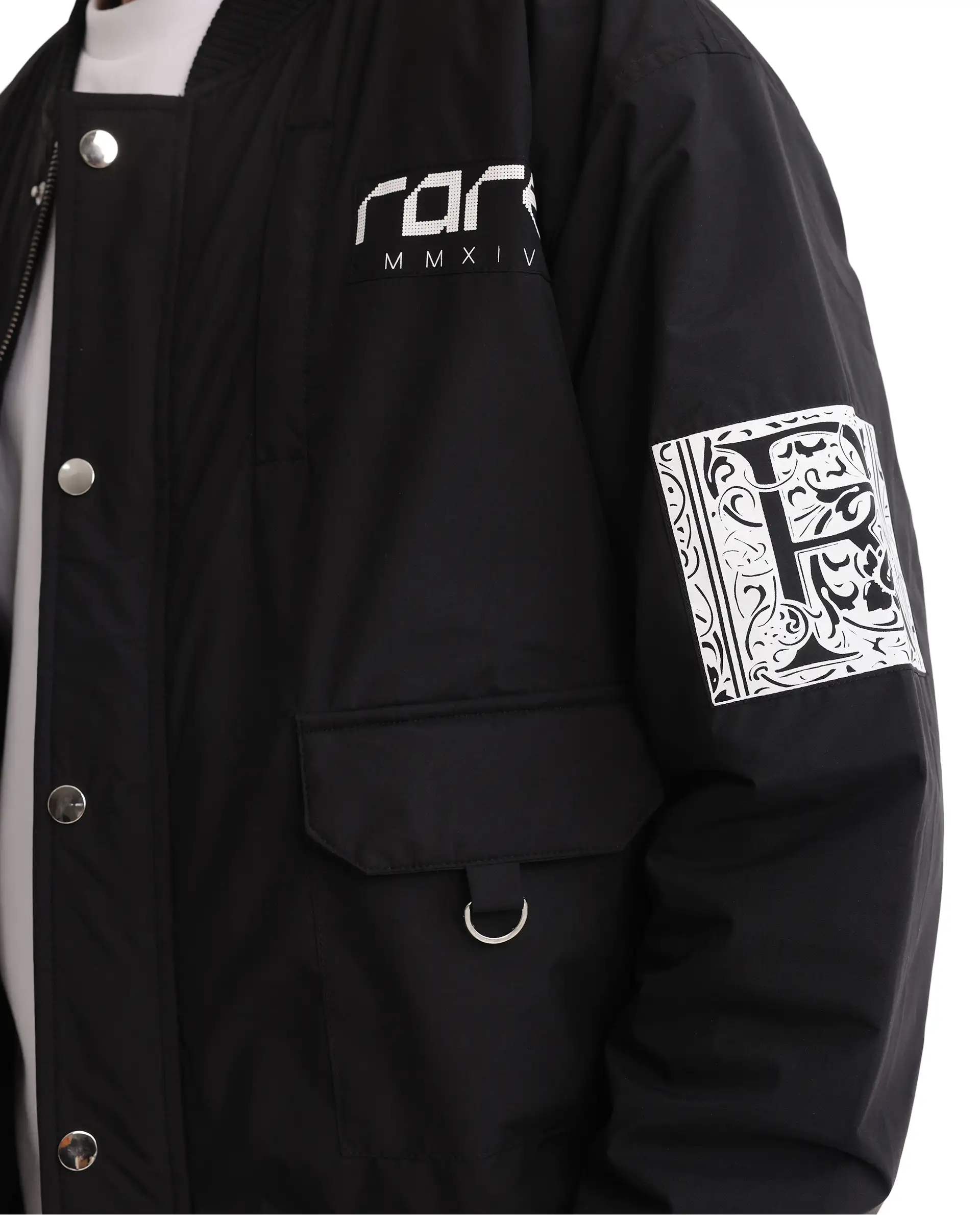 Rare Rabbit Men's Huxley Black Polyester Label Print Regular Fit Full Sleeve Ribbed Collar Jacket - Image 3