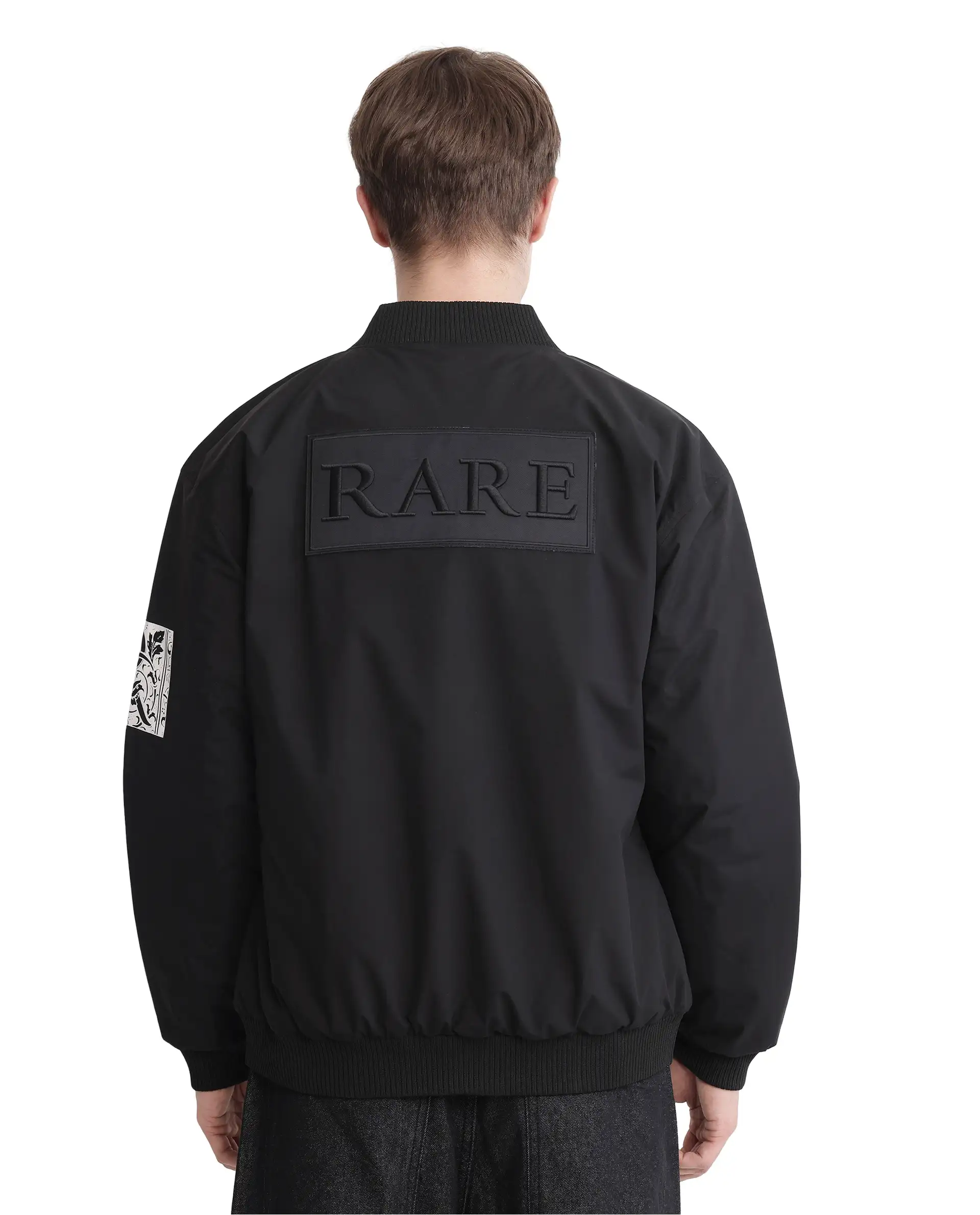 Rare Rabbit Men's Huxley Black Polyester Label Print Regular Fit Full Sleeve Ribbed Collar Jacket - Image 5