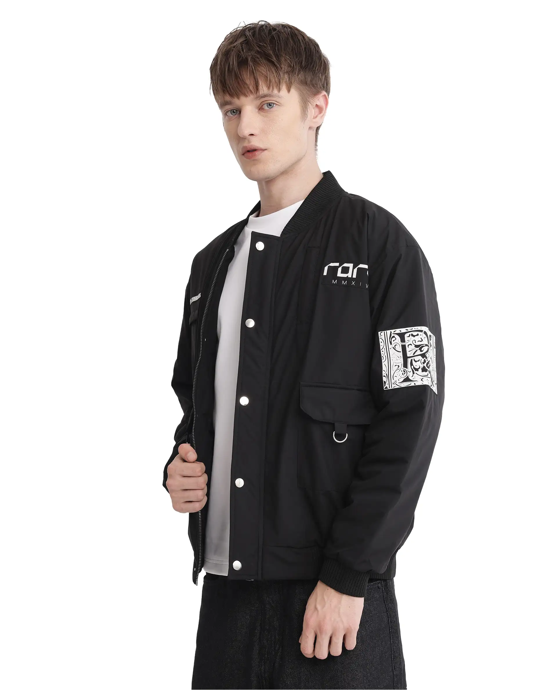 Rare Rabbit Men's Huxley Black Polyester Label Print Regular Fit Full Sleeve Ribbed Collar Jacket - Image 6