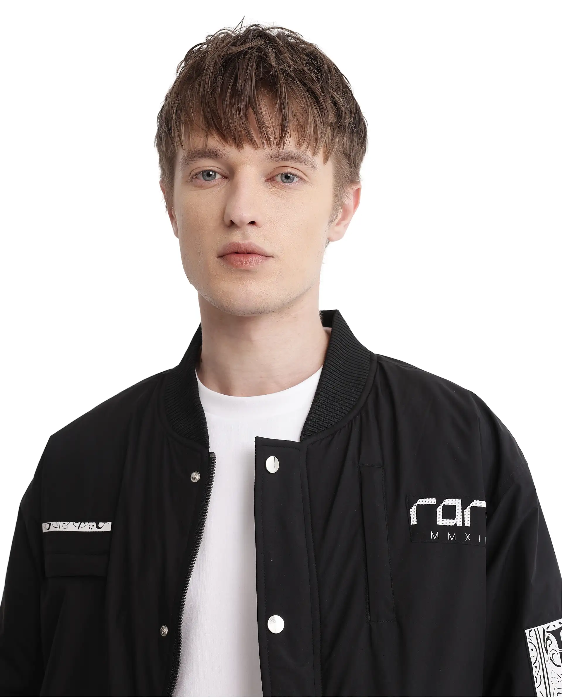 Rare Rabbit Men's Huxley Black Polyester Label Print Regular Fit Full Sleeve Ribbed Collar Jacket - Image 8