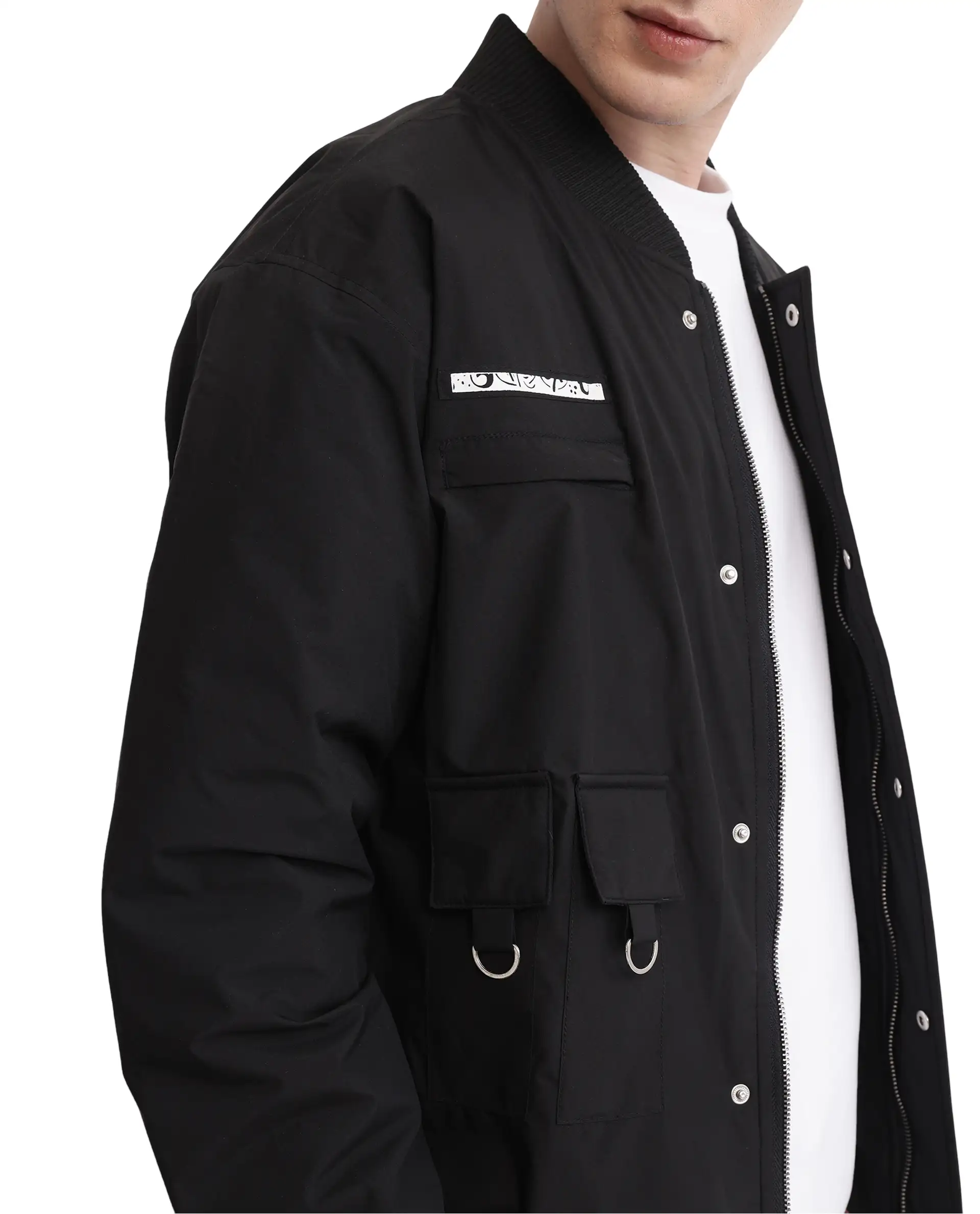 Rare Rabbit Men's Huxley Black Polyester Label Print Regular Fit Full Sleeve Ribbed Collar Jacket - Image 9