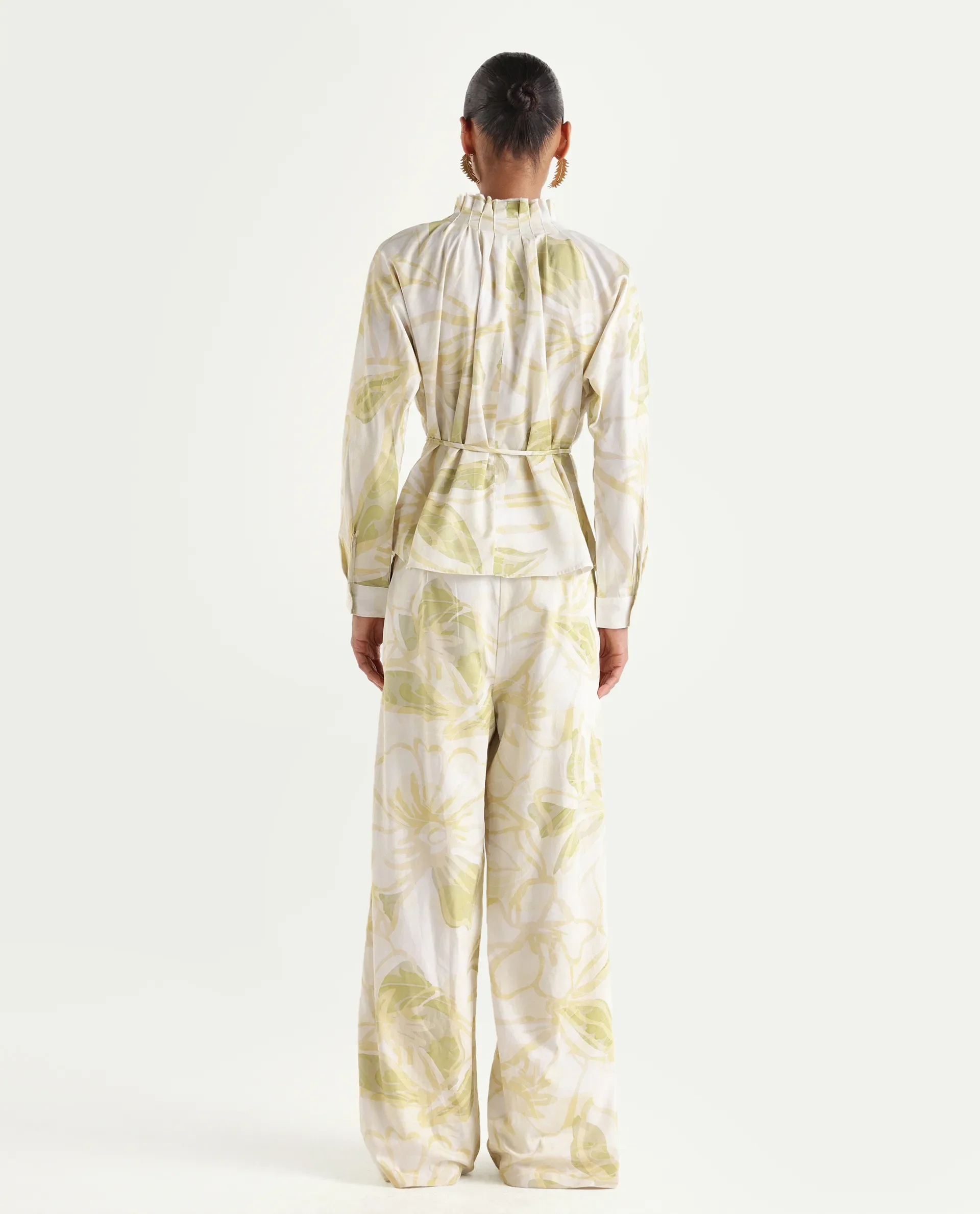 Rareism Women's Hyce-B Light Green Cotton Wide Leg Abstract Print Trouser - Image 7